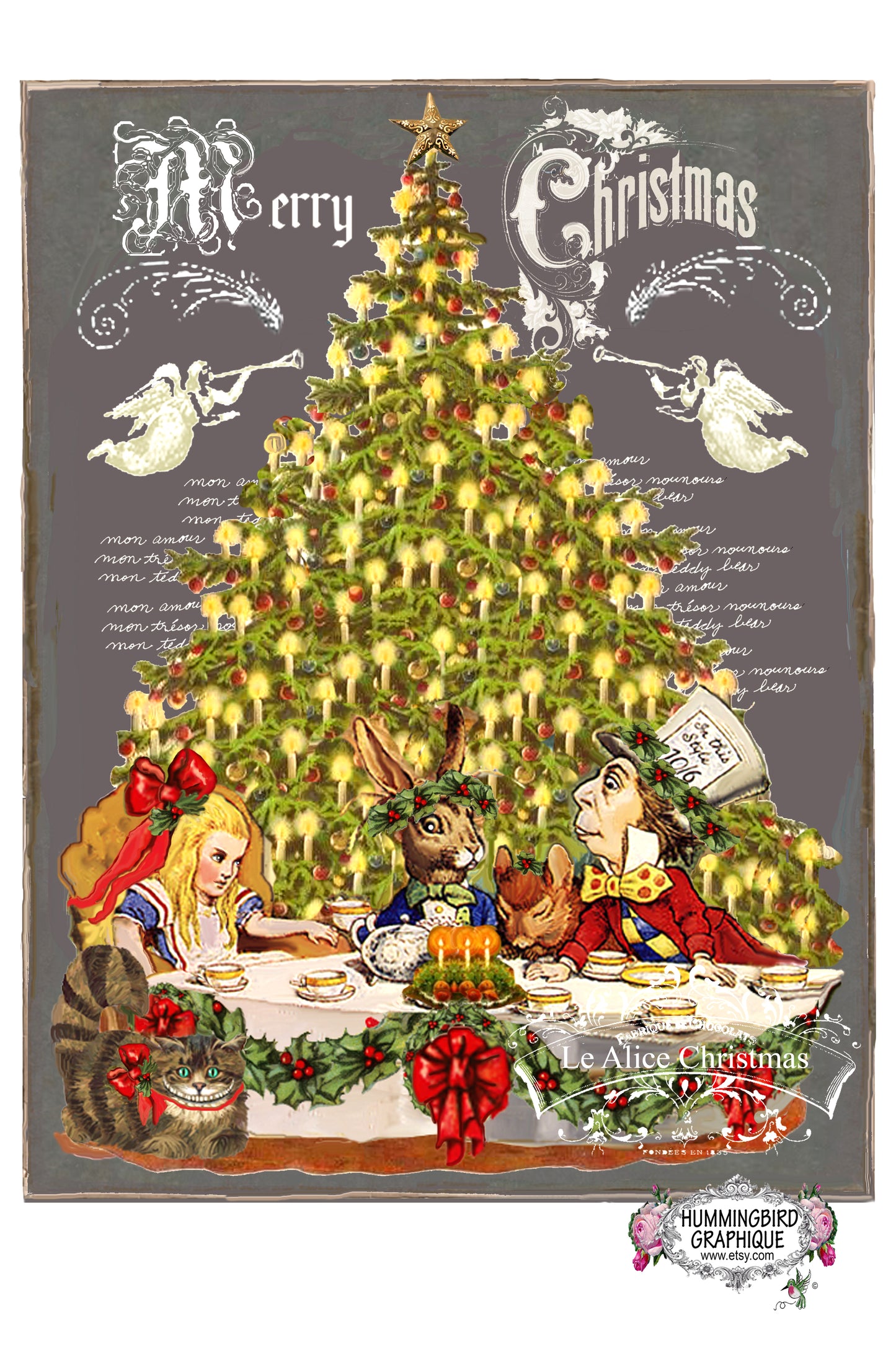 #101 ALICE AUTOUR DU SAPIN DE NOËL L'HEURE DU THÉ AVEC LE CHAPELIER FOU LE LAPIN BLANC - NOËL