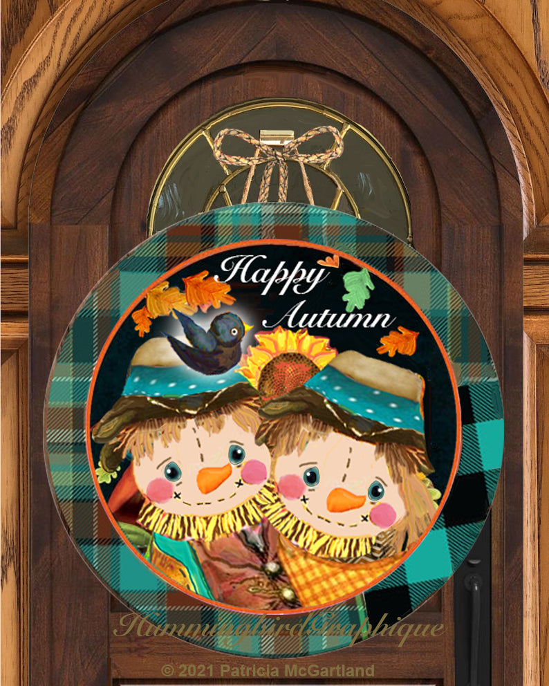 #1044 ACCROCHE-PORTE CERCLE ÉPOUVANTAIL JOYEUX AUTOMNE - ACCROCHE-PORTE