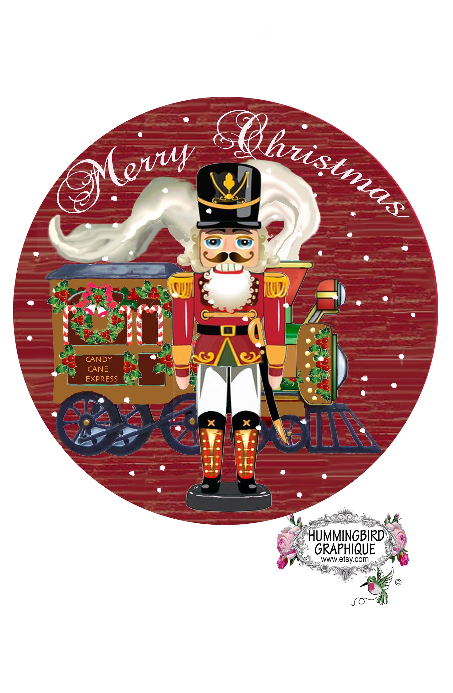 #1060 TRAIN EXPRESS CASSE-NOISETTE ET CANDY CANE JOYEUX NOËL - ACCROCHE-PORTE