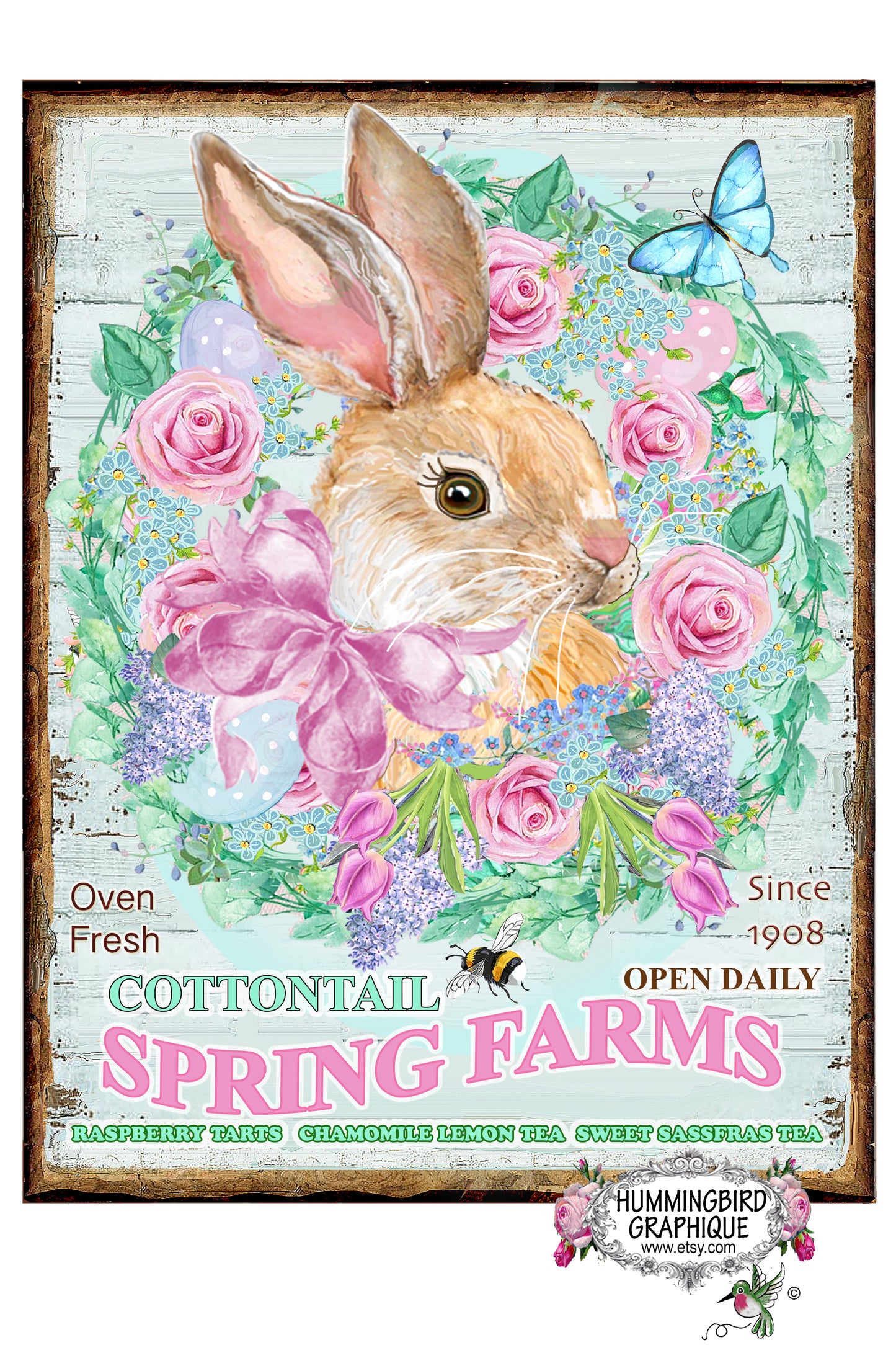 #1065 PANNEAU DE LA FERME DE PRINTEMPS COTTONTAIL - LAPINS