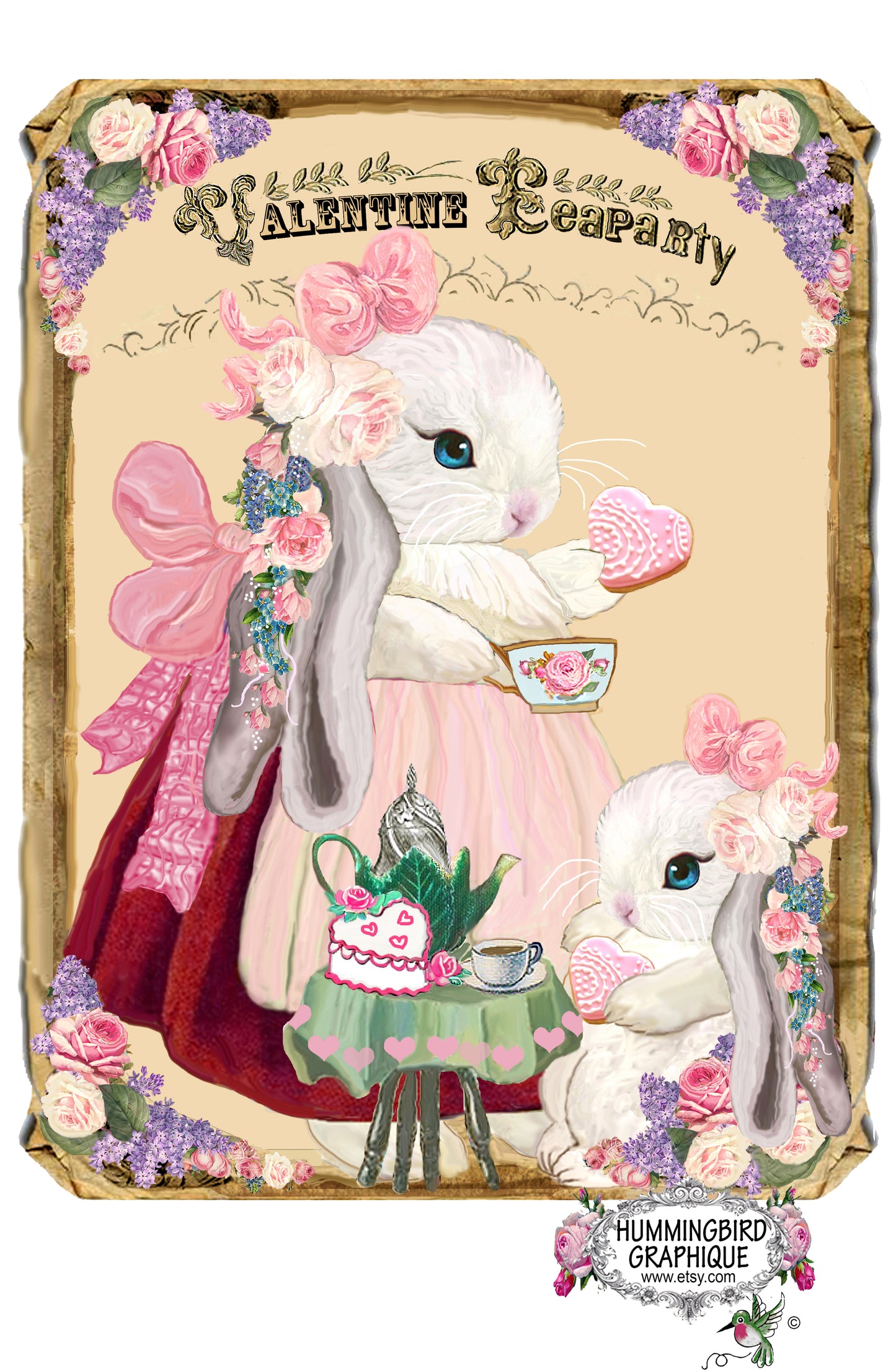 #1071 MAMAN LAPIN ET BÉBÉ THÉ DE LA SAINT-VALENTIN - LAPINS