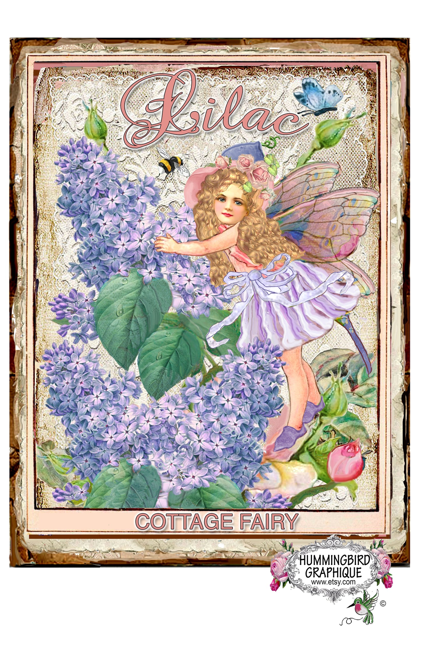#1132 BEAUTIFUL LILAC COTTAGE FAIRY - BEAUTIFUL SHABBY IMAGE