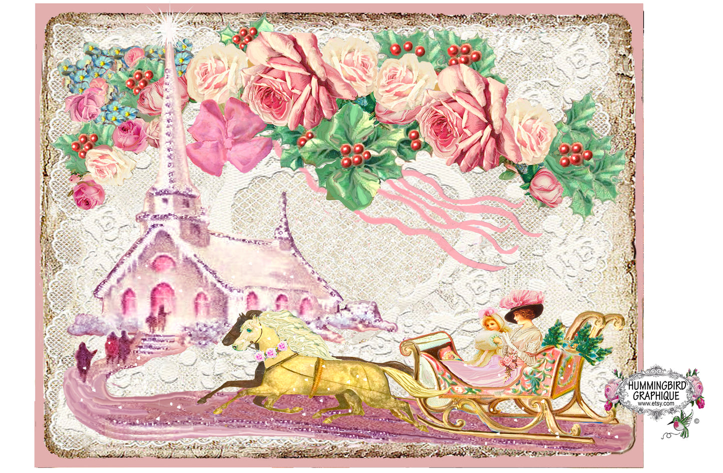 #1146 BEAUTIFUL SLEIGH RIDE ON SNOWY DAY TO CHURCH - CHRISTMAS