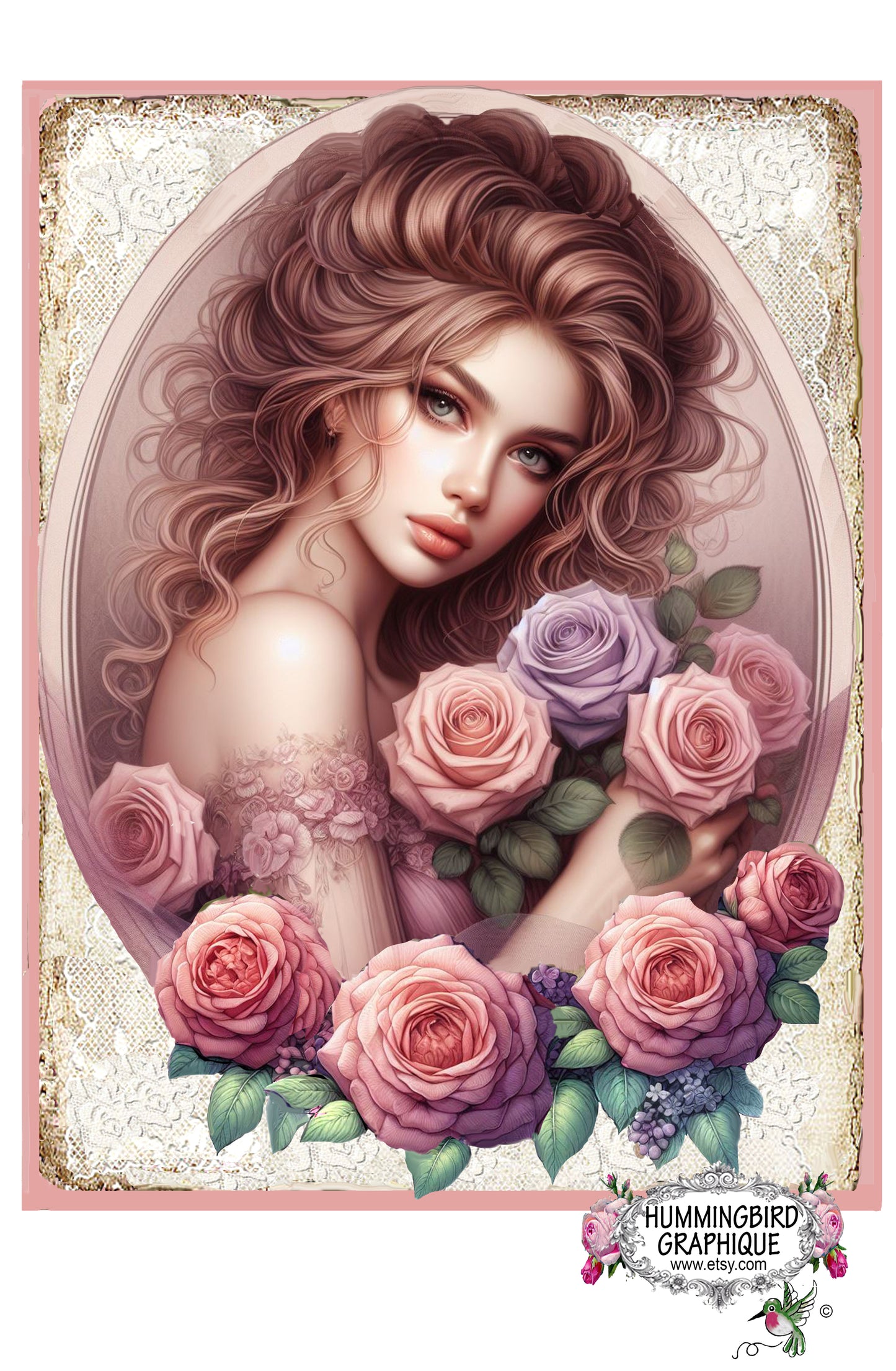 #1241 BEAUTIFUL VICTORIAN LADY WITH ROSES AND LACE - BEAUTIFUL SHABBY IMAGE