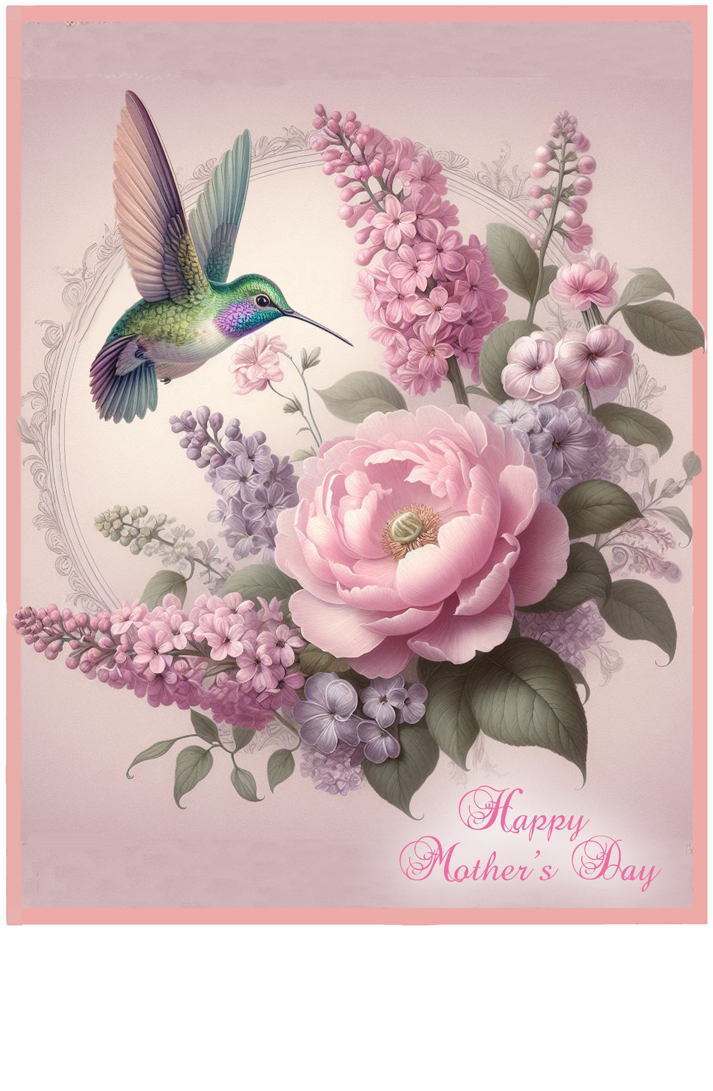 #1243 BEAUTIFUL HUMMINGBIRD ROSES LILACS - BEAUTIFUL SHABBY IMAGE