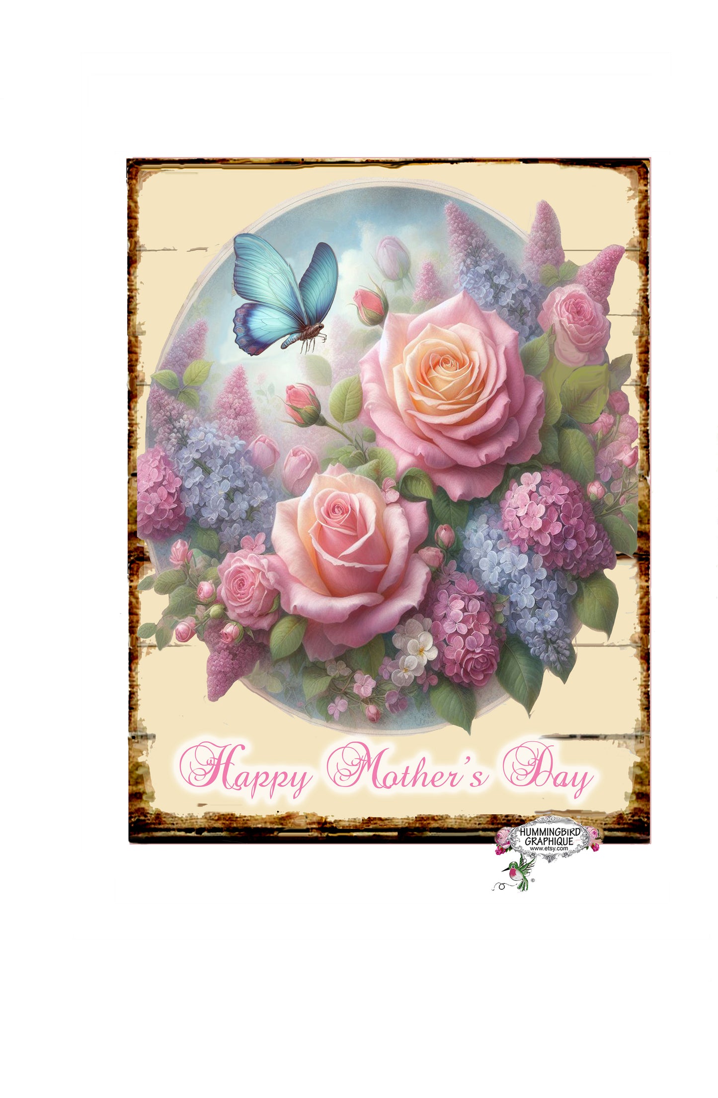 #1247 BEAUTIFUL BUTTERFLY LILAC AND ROSES - BEAUTIFUL SHABBY IMAGE