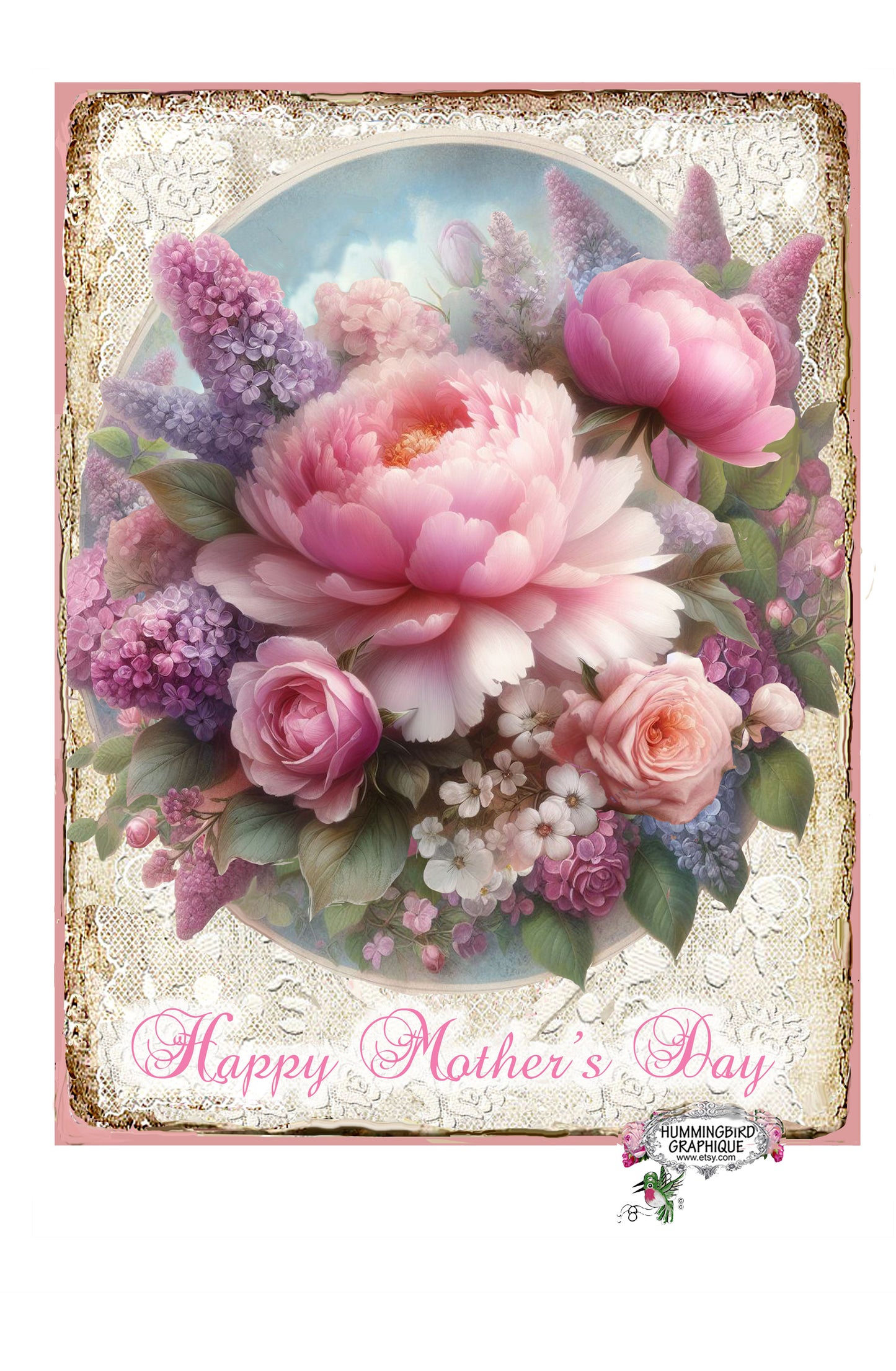 #1248 BEAUTIFUL PEONY LILAC BOUQUET - BEAUTIFUL SHABBY IMAGE