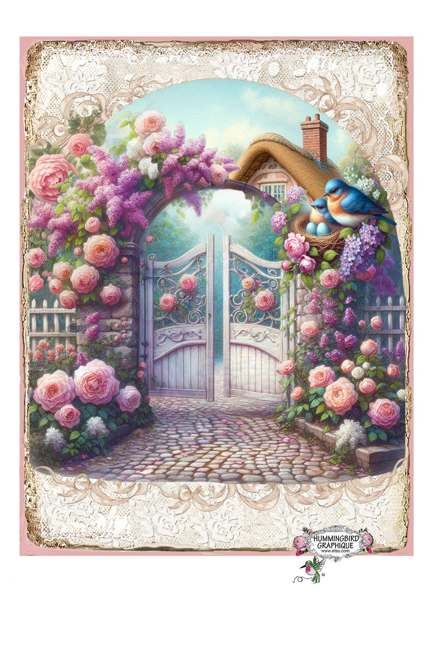 #1254 BEAUTIFUL BLUEBIRDS IN MY COTTAGE GARDEN - BEAUTIFUL SHABBY IMAGE