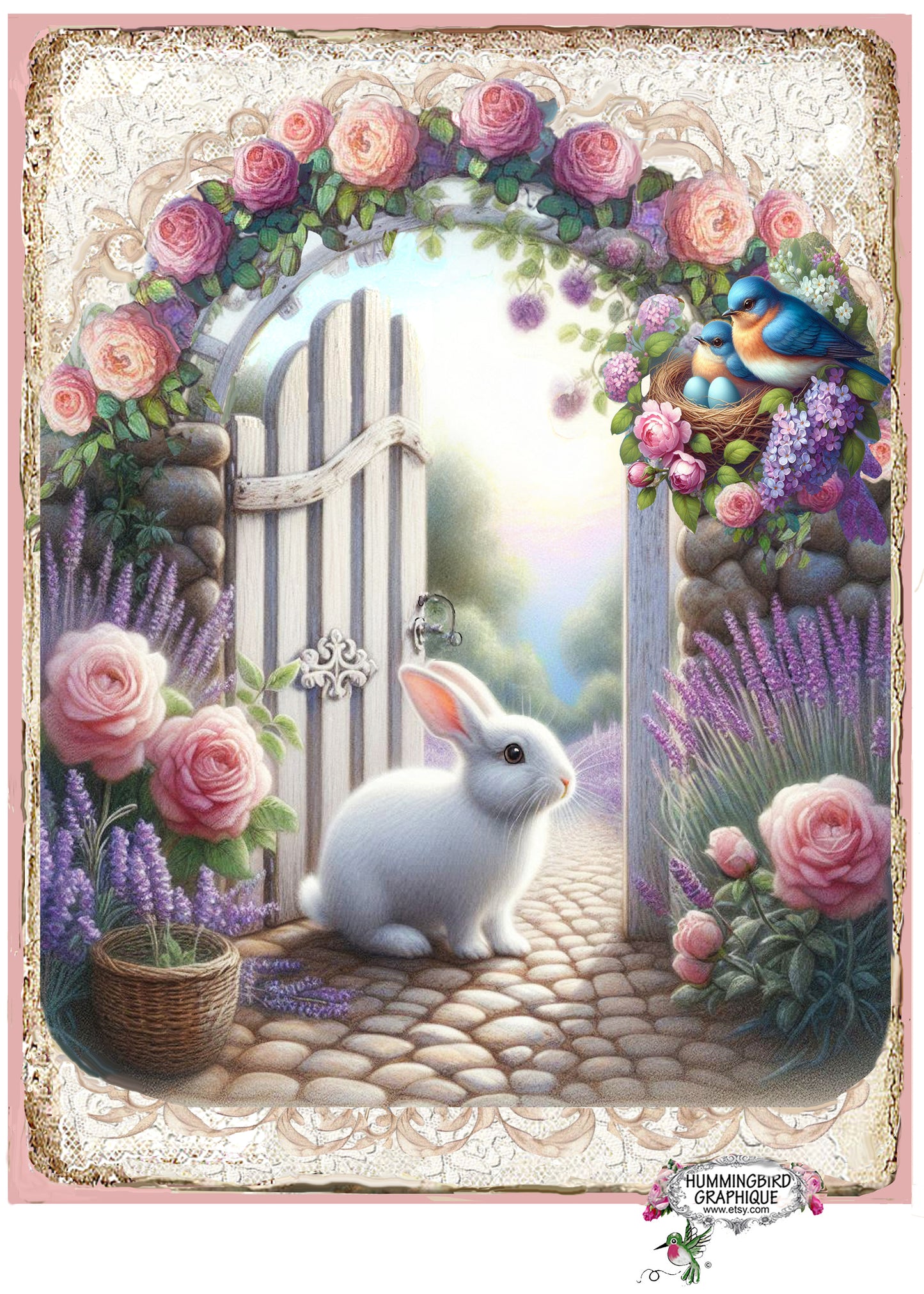 #1256 BEAUTIFUL BUNNY IN MY COTTAGE GARDEN - BEAUTIFUL SHABBY IMAGE