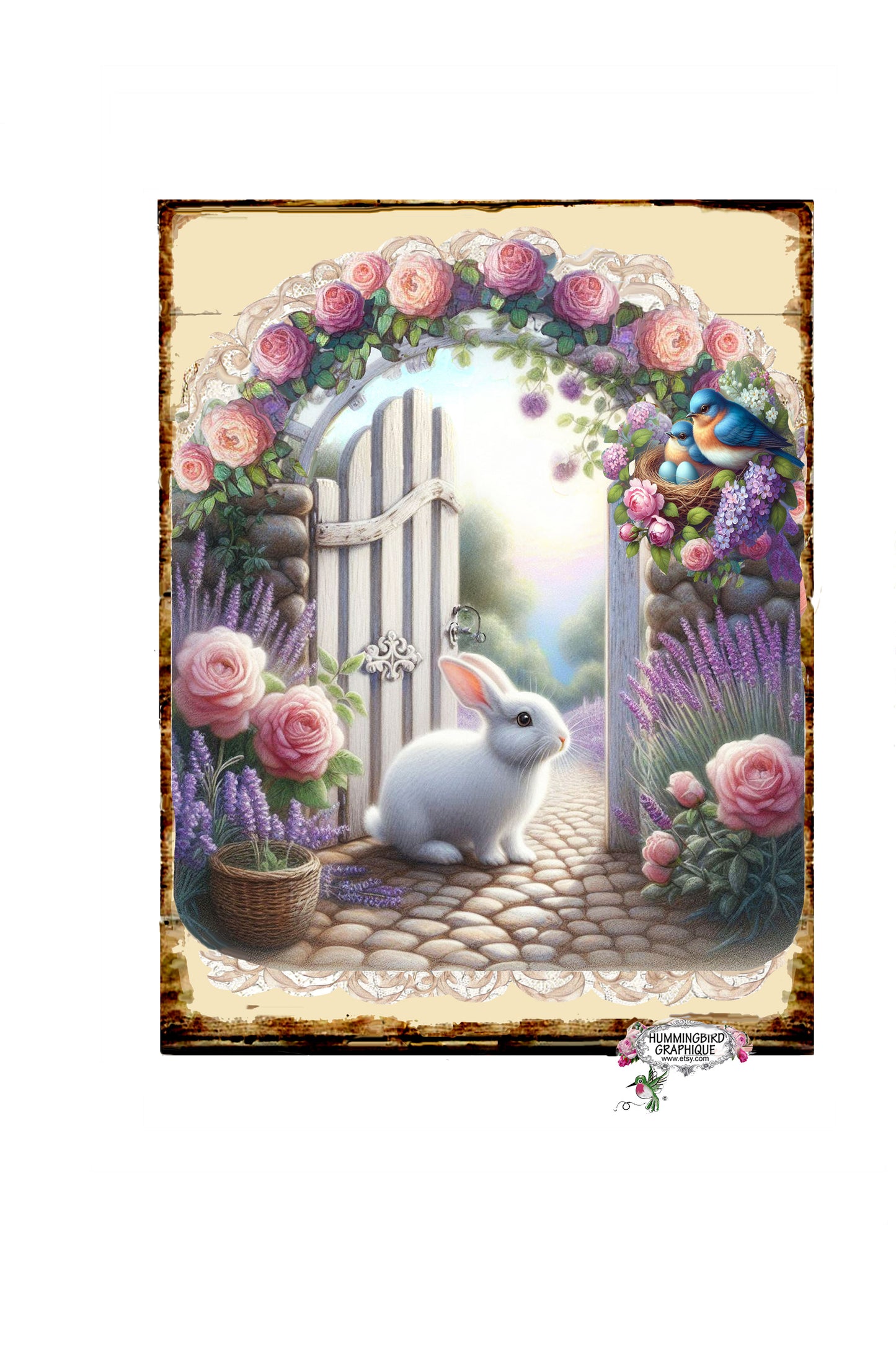 #1256 BEAUTIFUL BUNNY IN MY COTTAGE GARDEN - BEAUTIFUL SHABBY IMAGE