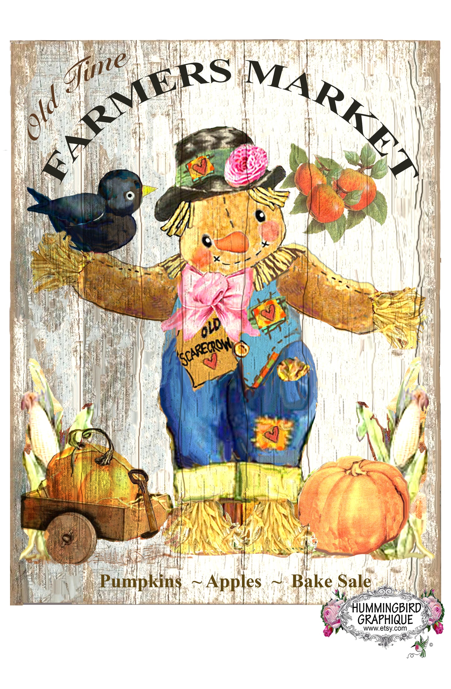#125 ÉPOUVANTAIL PRÉCIEUX AVEC TIGES DE MAÏS ET DE CITROUILLES - RÉCOLTE D'AUTOMNE