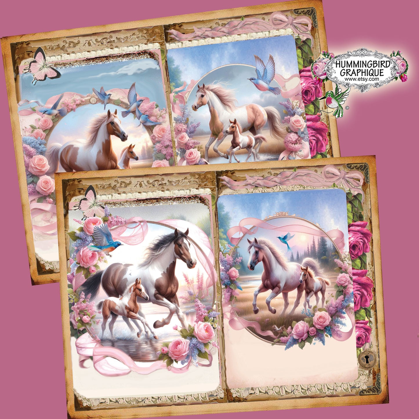 #1265 JOURNAL DE CHEVAUX SAUVAGES, DE PLAGES ET DE ROSES - Junk Journal