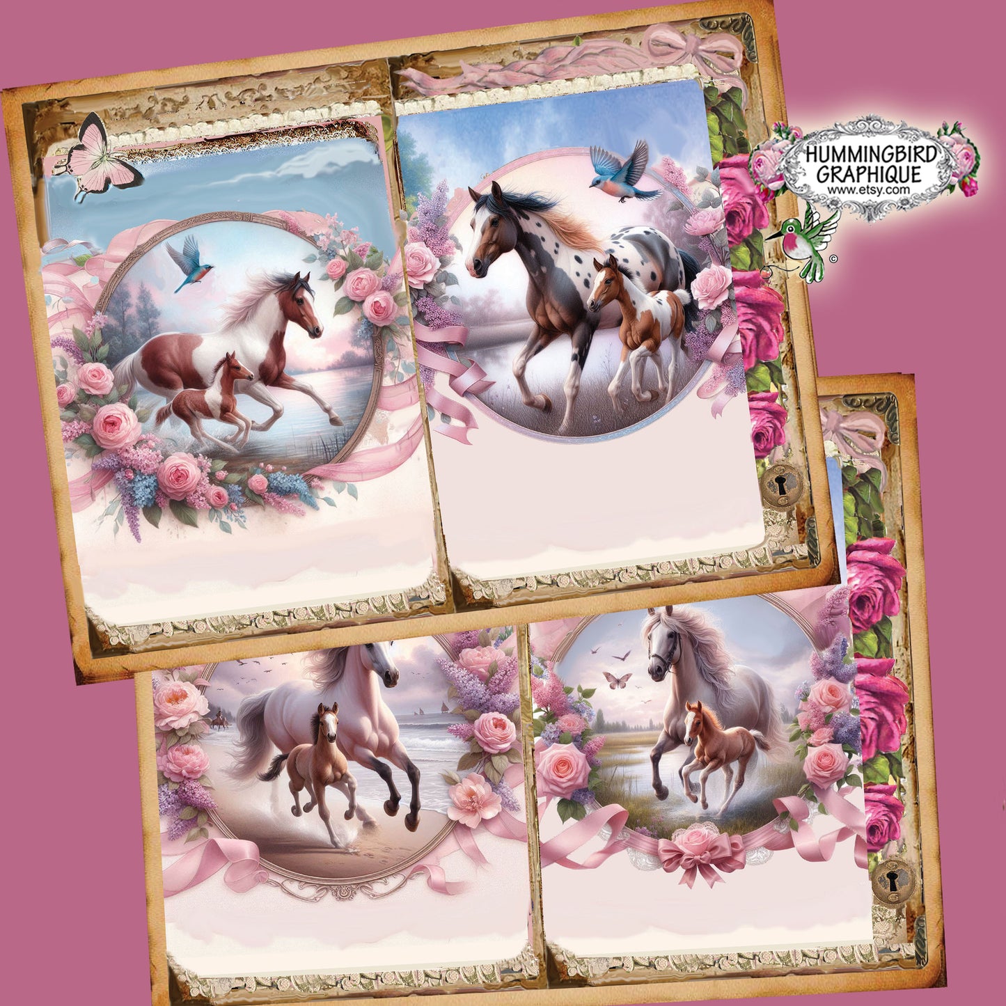 #1265 JOURNAL DE CHEVAUX SAUVAGES, DE PLAGES ET DE ROSES - Junk Journal