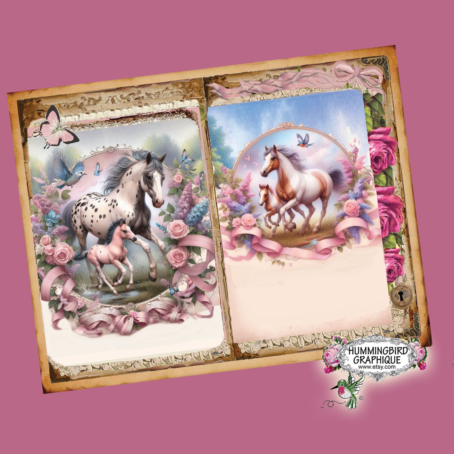 #1265 JOURNAL DE CHEVAUX SAUVAGES, DE PLAGES ET DE ROSES - Junk Journal