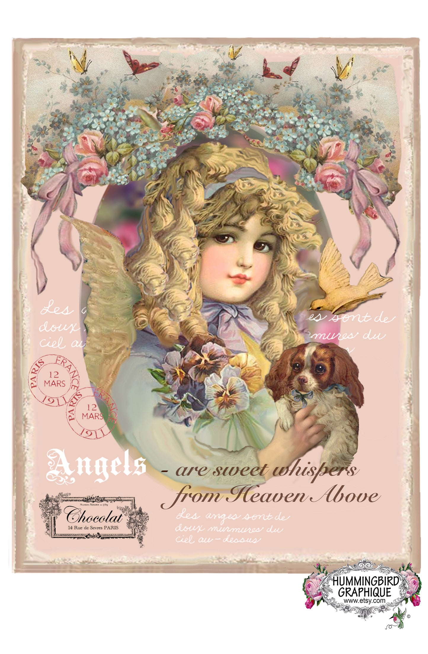 #141 SWEET SHABBY ANGEL WITH HER PUPPY- CHRISTMAS
