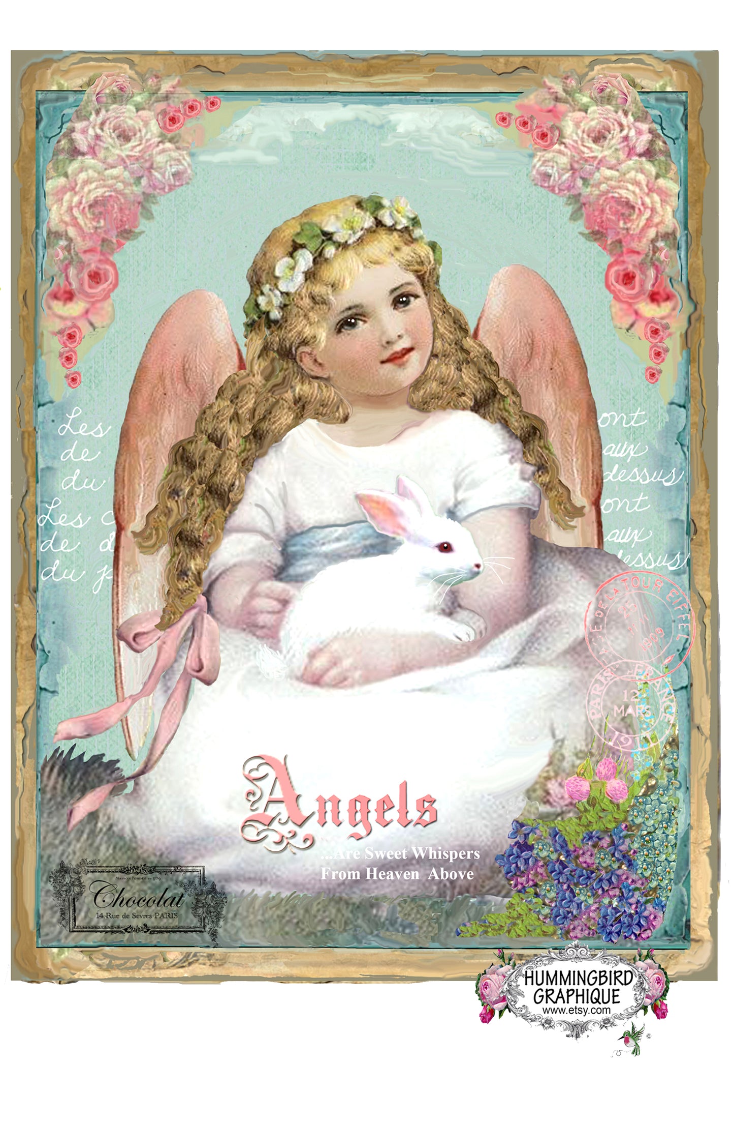 #164 ANGELS ARE SWEET WHISPERS FROM HEAVEN ABOVE- BEAUTIFUL SHABBY IMAGE