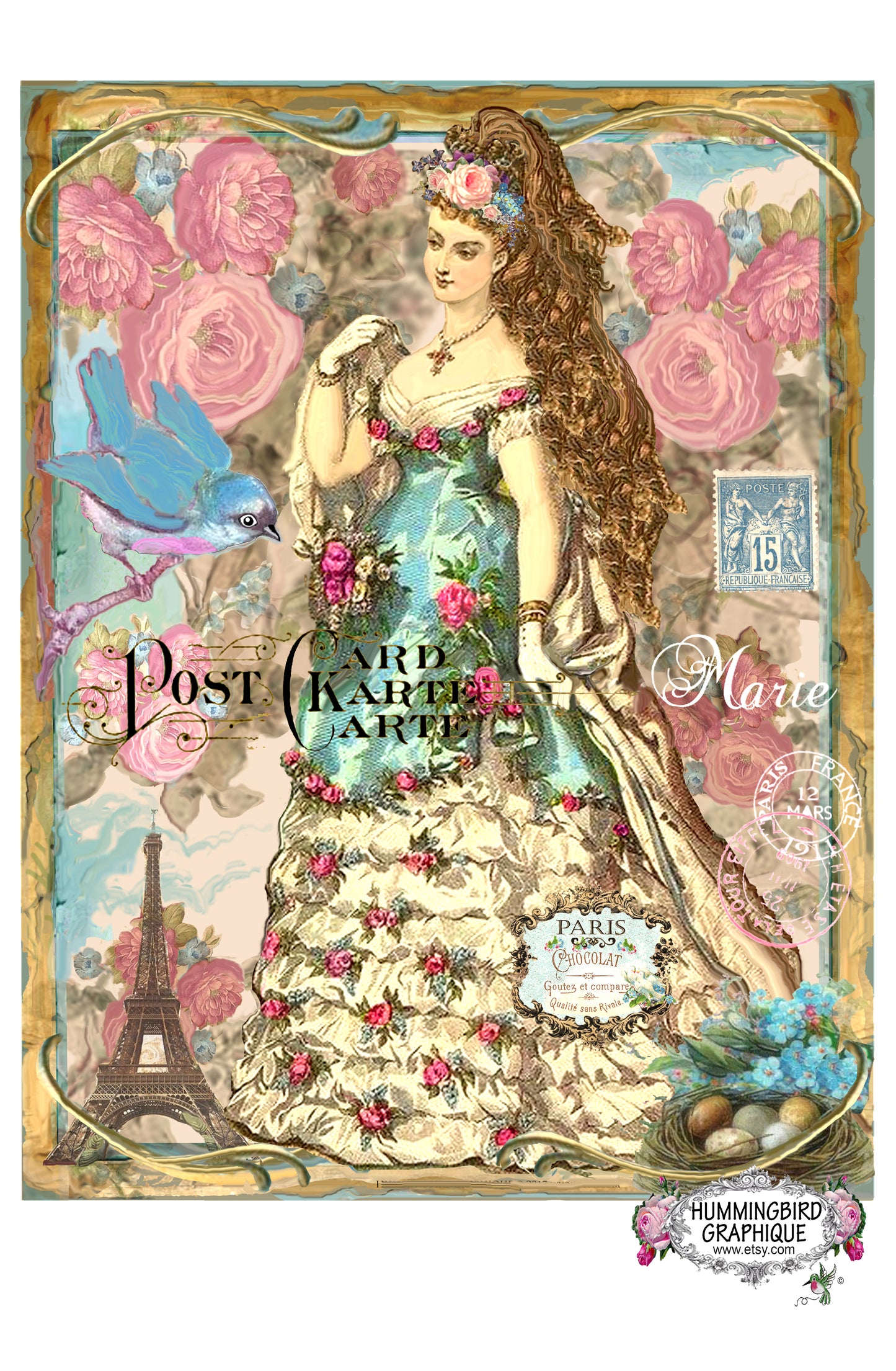 #177 BEAUTIFUL MARIE ANTOINETTE AND EIFELL TOWER - BEAUTIFUL SHABBY IMAGE