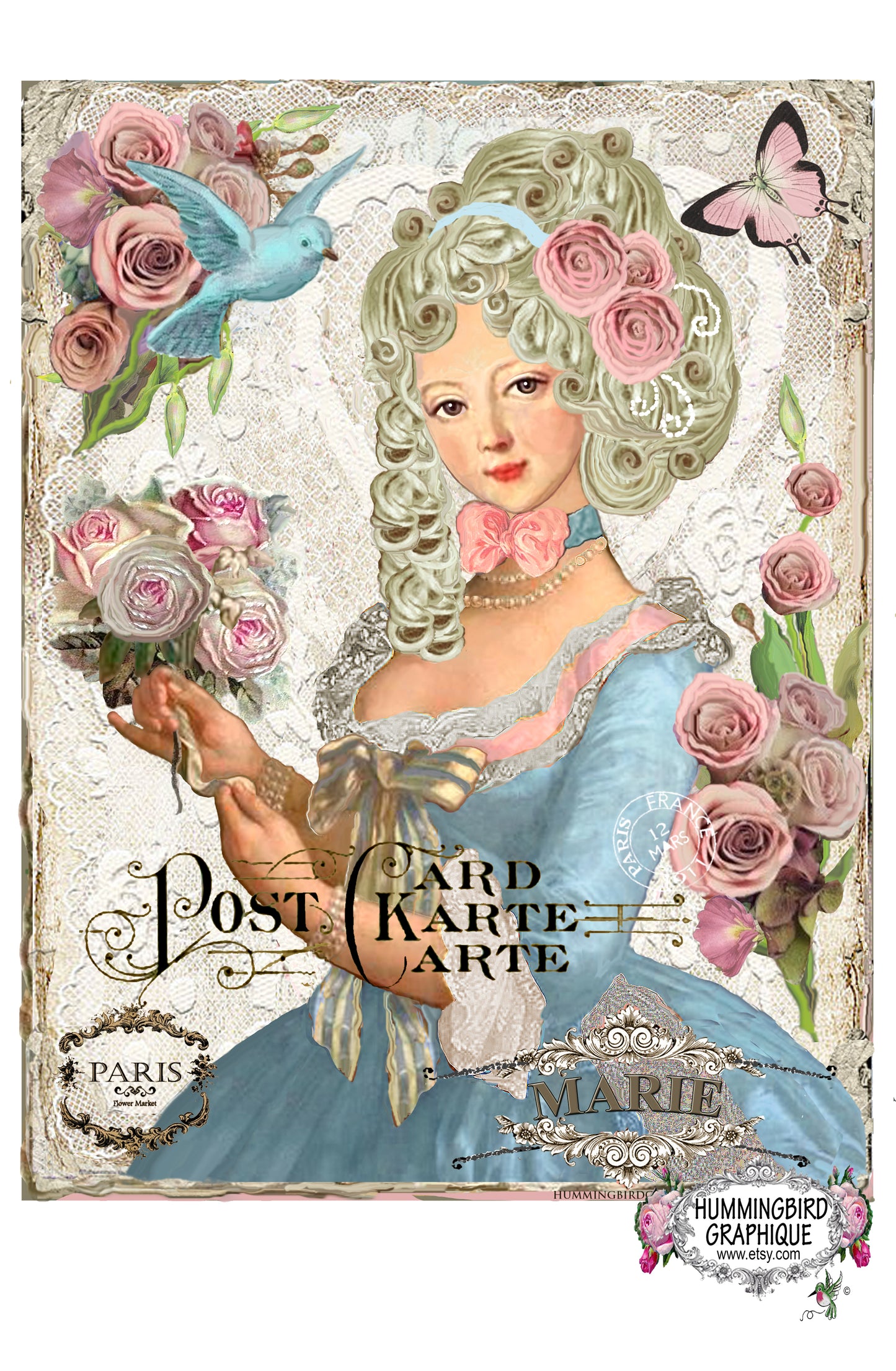 #209 BEAUTIFUL MARIE ANTOINETTE WITH ROSES - BEAUTIFUL SHABBY IMAGE