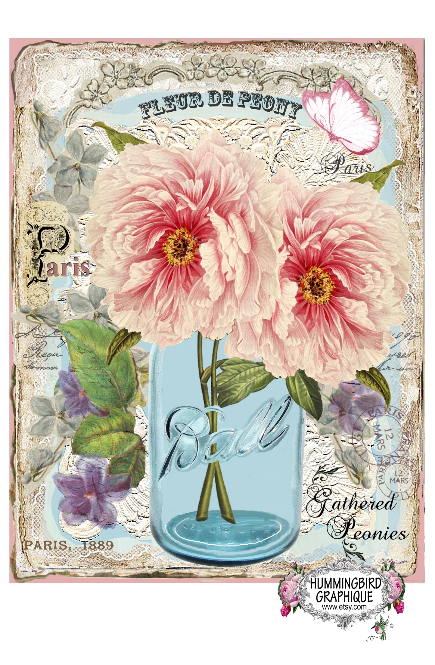 #316 BEAUTIFUL PEONIES IN COUNTRY JAR - COUNTRY IMAGE
