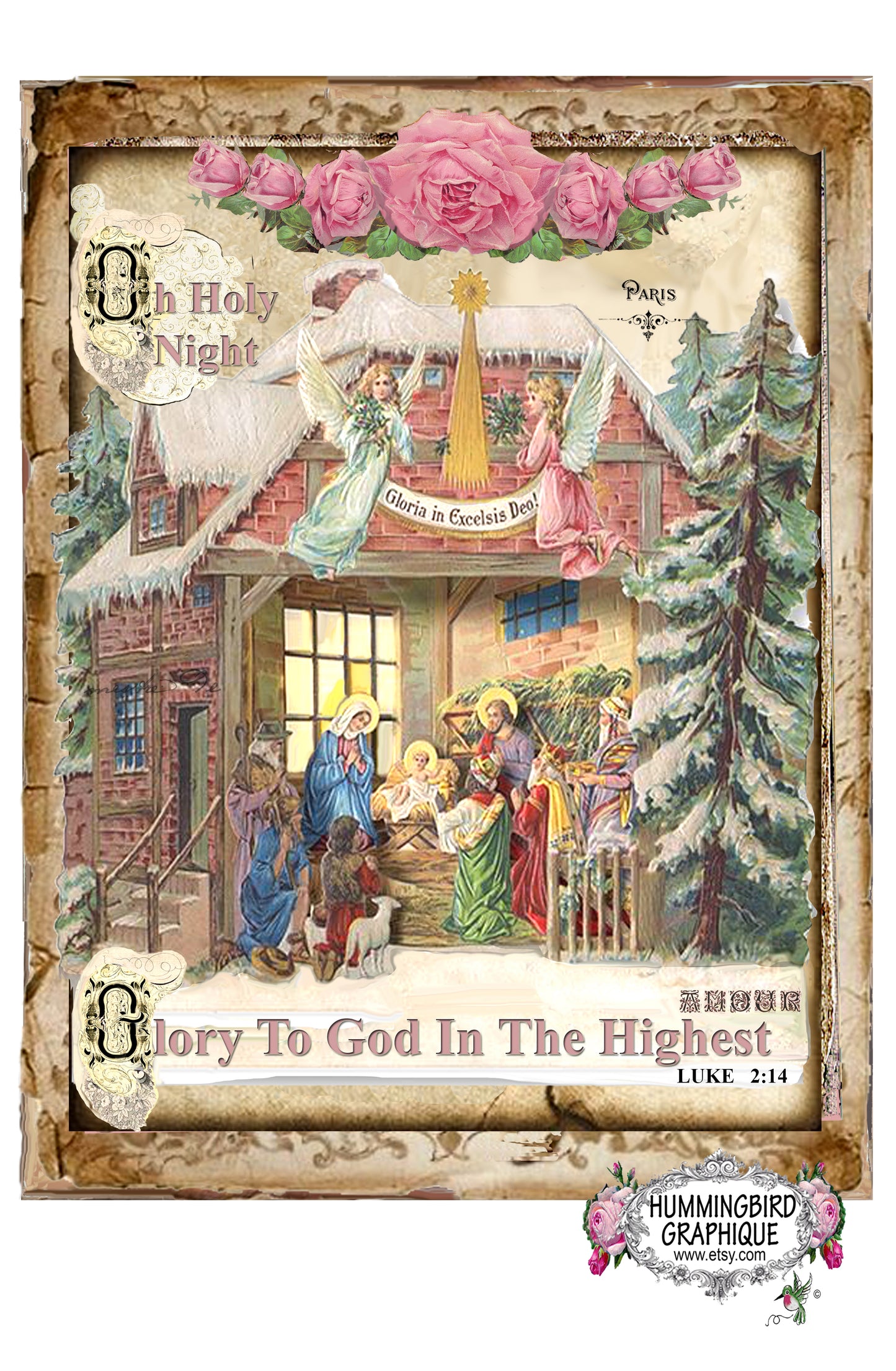 #356 OH HOLY NIGHT BEAUTIFUL NATIVITY SCENE - BEAUTIFUL SHABBY IMAGE