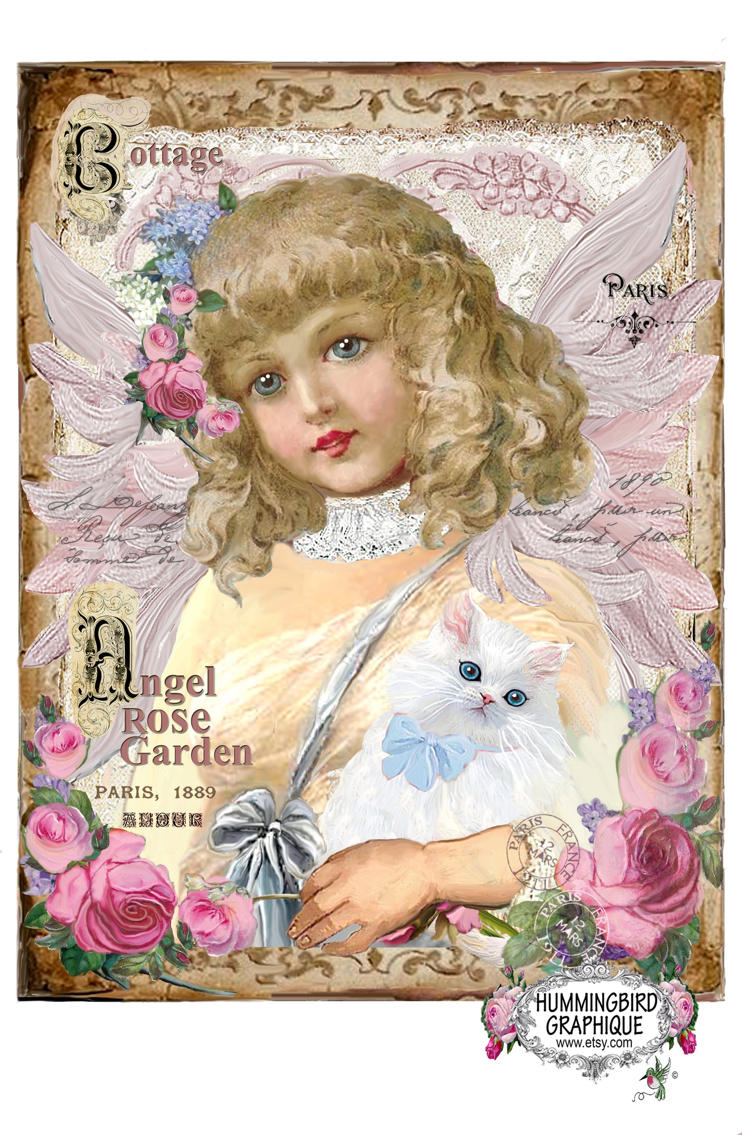 #360 COTTAGE ANGEL ROSE GARDEN - BEAUTIFUL SHABBY IMAGE