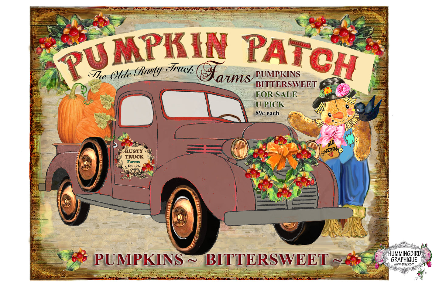 #366 PRÉCIEUX ÉPOUVANTAIL DE CITROUILLES ET LE VIEUX CAMION DE FERME ROUILLÉ - RÉCOLTE D'AUTOMNE
