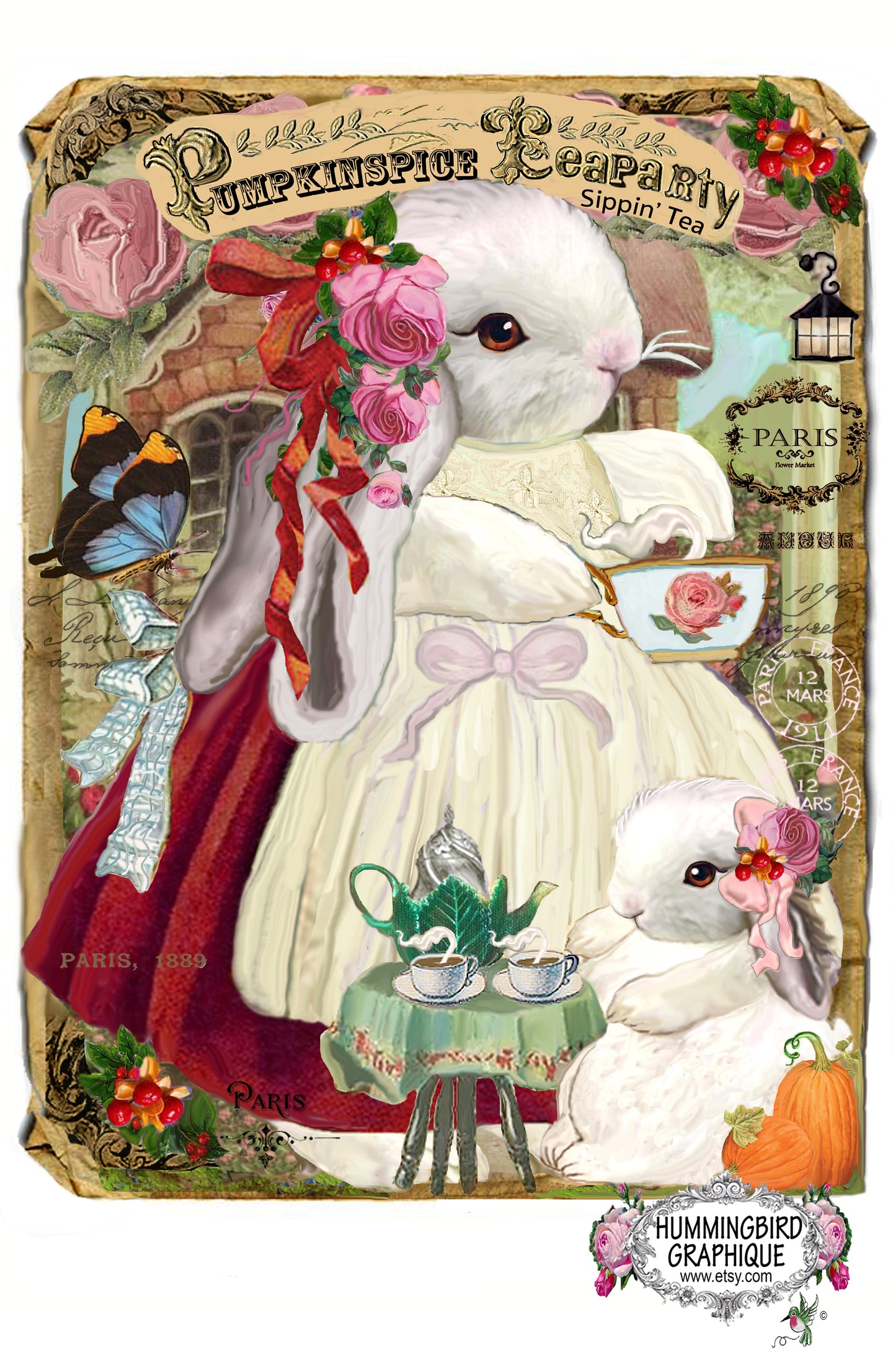 #379 MOTHER BUNNY AND BABY'S PUMPKIN SPICE TEAPARTY