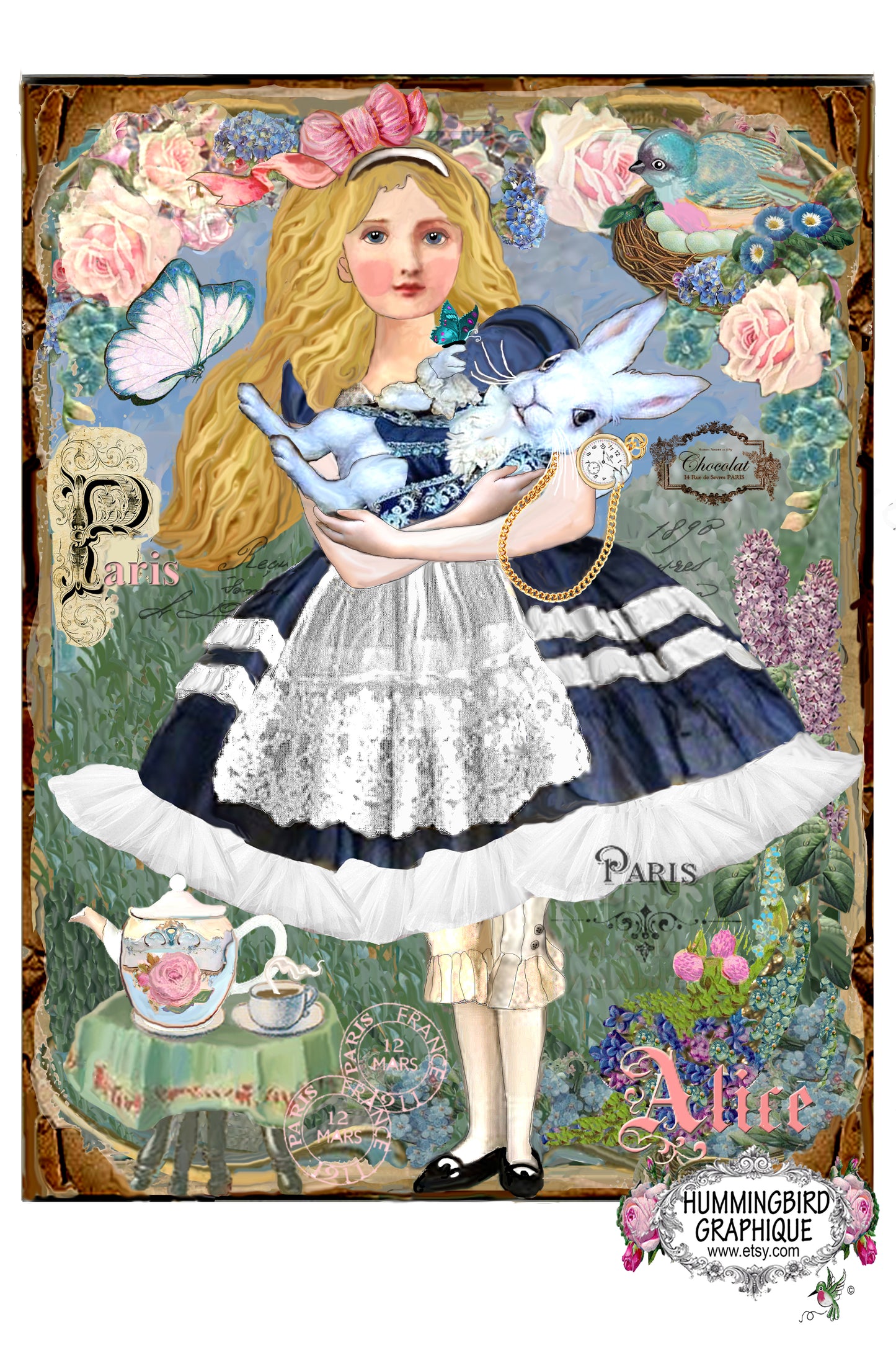 #386 ALICE ET PAYS DES MERVEILLES TENANT LE LAPIN BLANC AU TEAPARTY - ALICE ET PAYS DES MERVEILLES