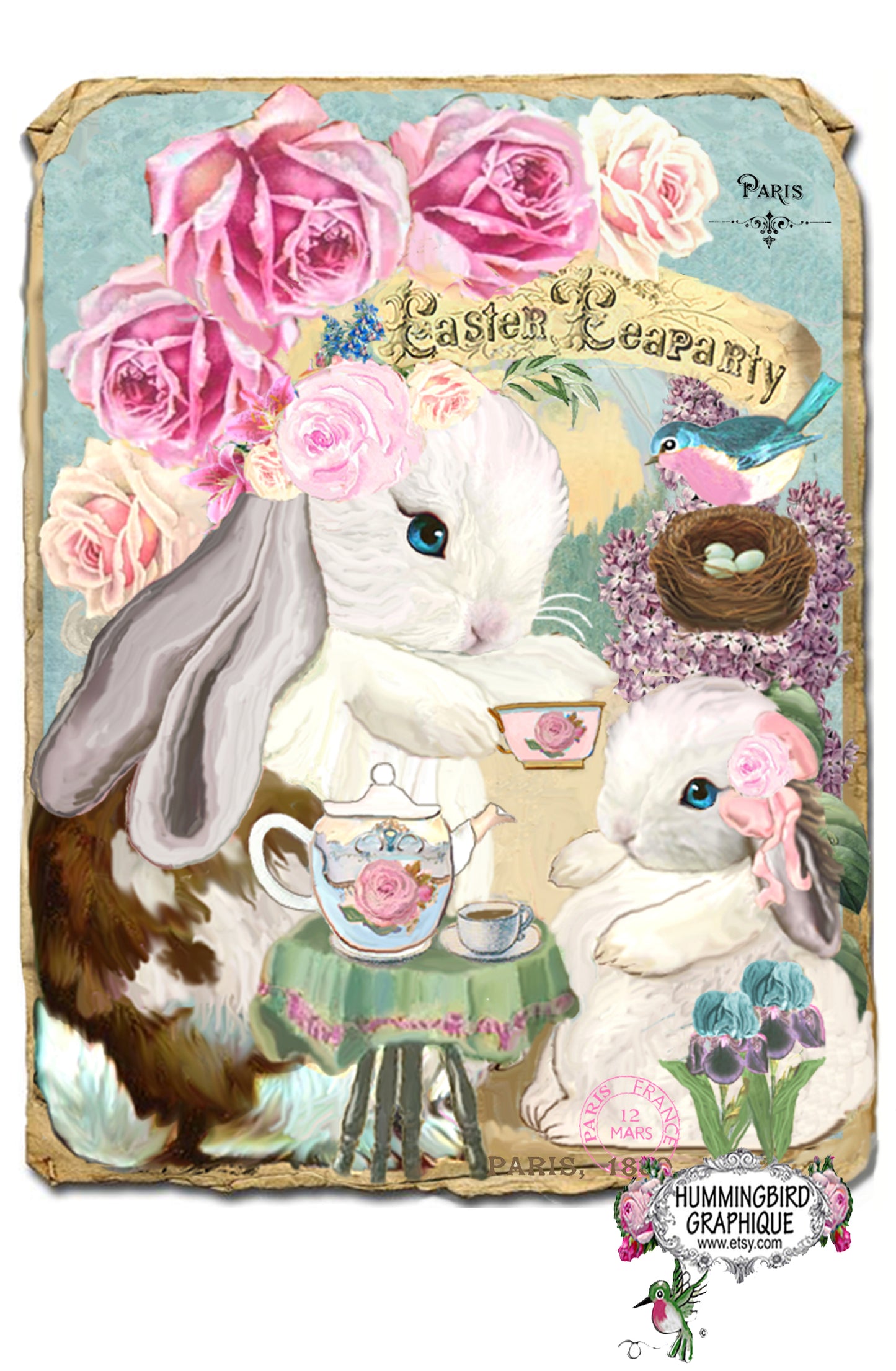 #452 MAMAN LAPIN ET BÉBÉ LAPIN THÉ DE PÂQUES - LAPINS