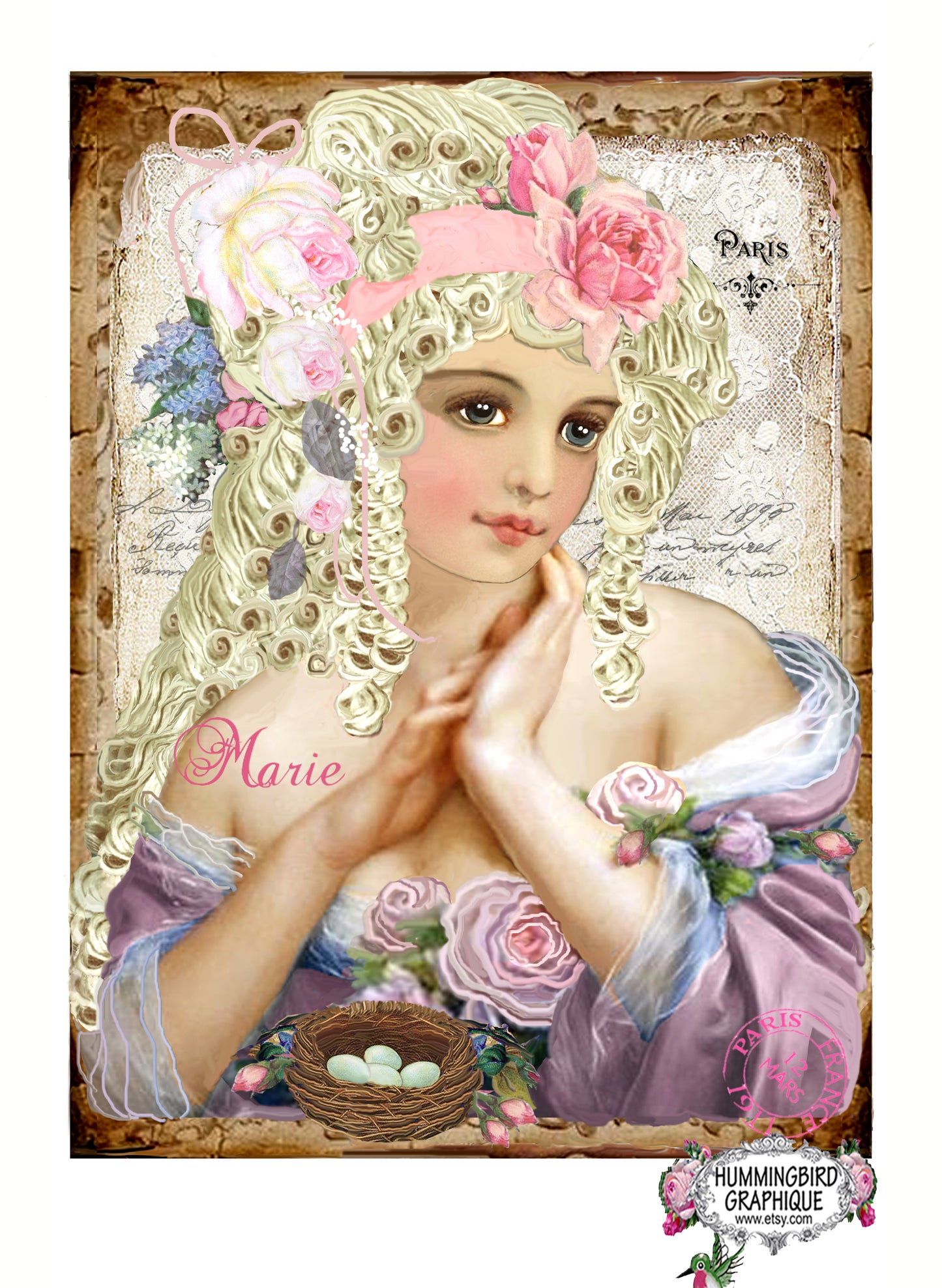 #457 BEAUTIFUL MARIE ANTOINETTE WITH ROSES - BEAUTIFUL SHABBY IMAGE