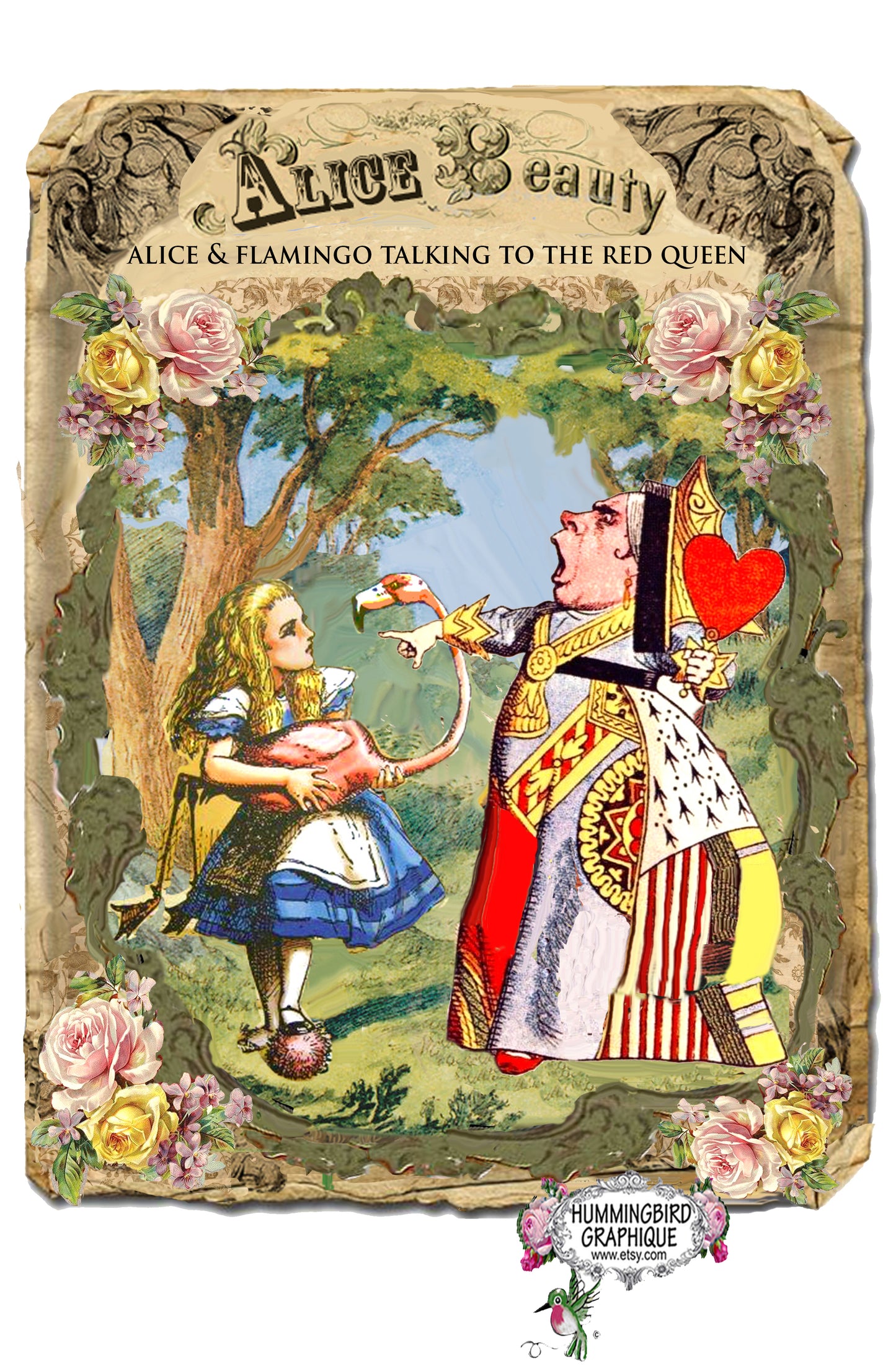 #508 ALICE ET LE FLAMANT PARLANT À LA REINE ROUGE - ALICE ET LE PAYS DES MERVEILLES