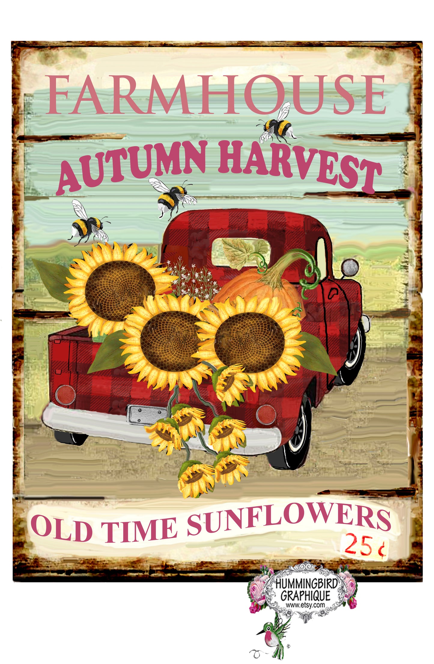 #520 CAMION DE RÉCOLTE D'AUTOMNE DE FERME AVEC TOURNESOLS - IMAGE DE CAMPAGNE