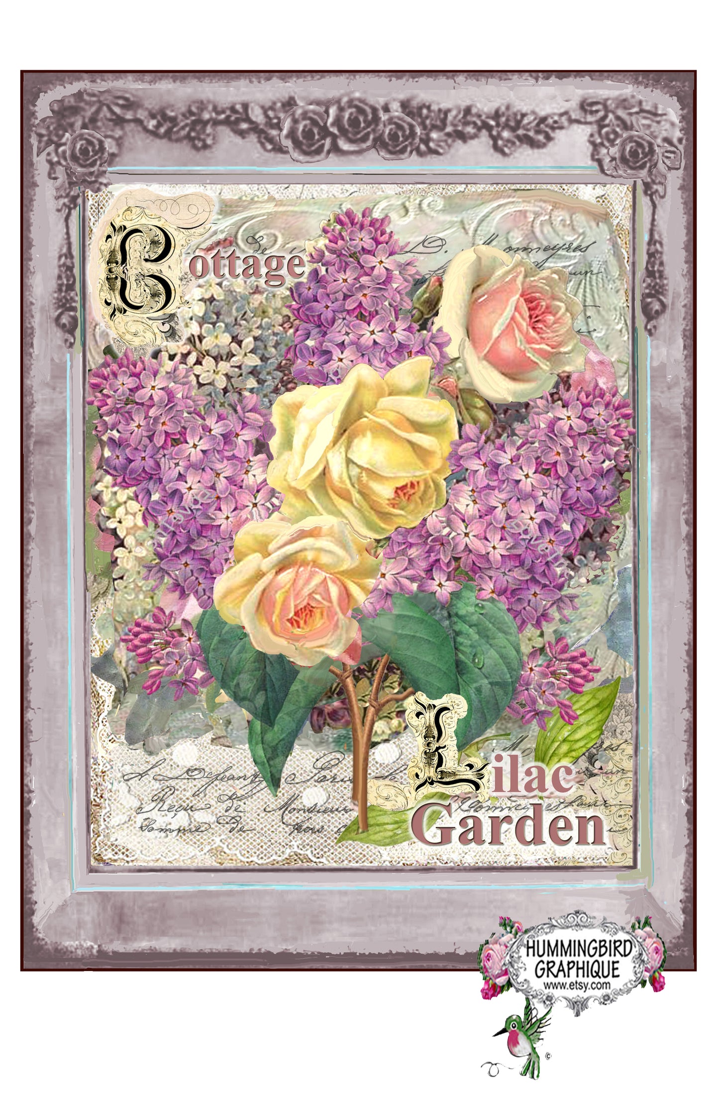 #695 BEAUTIFUL COTTAGE LILAC GARDEN - BEAUTIFUL SHABBY IMAGE