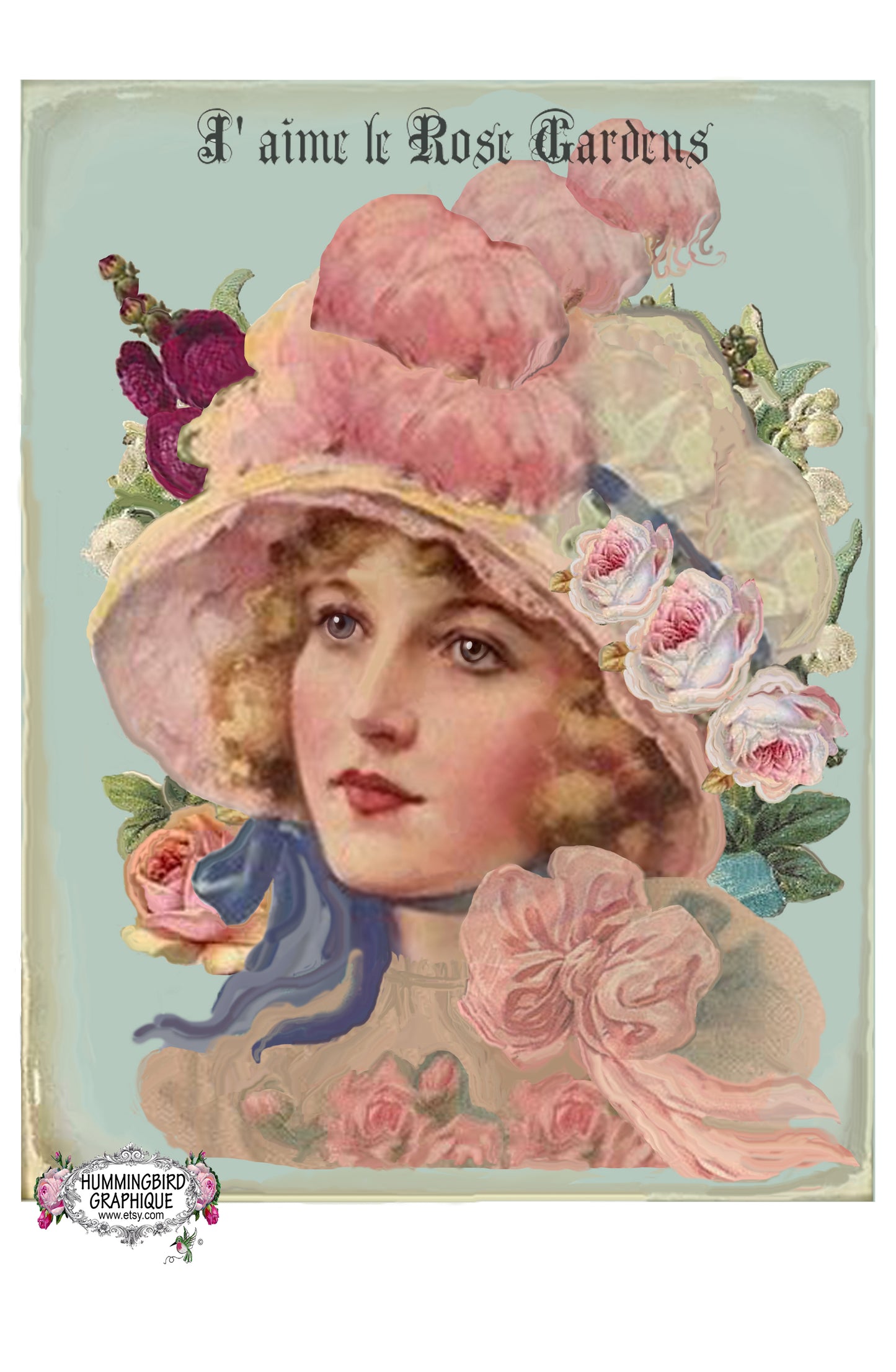 #88 BEAUTIFUL VICTORIAN GIRL IN BONNET WITH ROSES - BEAUTIFUL SHABBY IMAGE