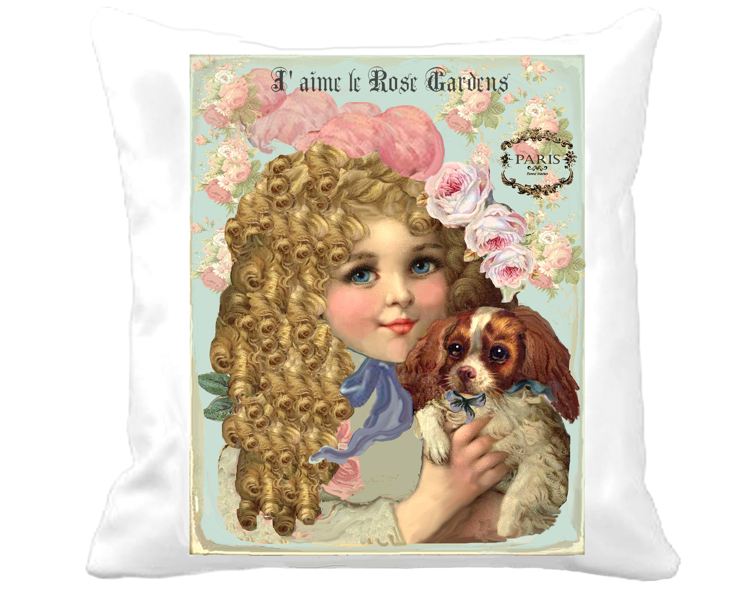 #92 CHARMING VICTORIAN GIRL WITH HER PUPPY - BEAUTIFUL SHABBY IMAGE