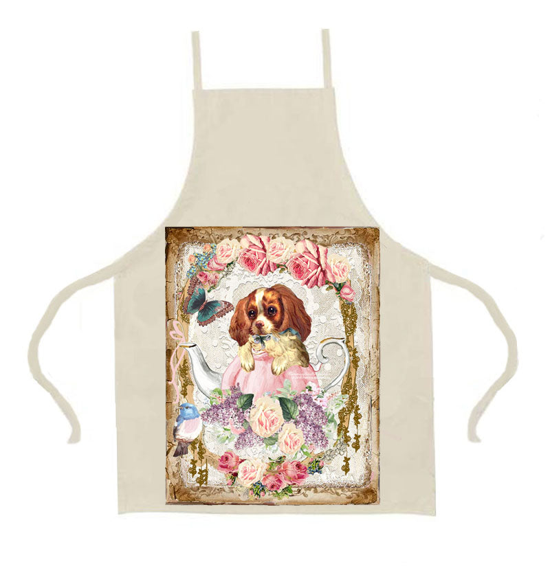 #556 CHARMANTE THÉIÈRE VICTORIENNE ROSE AVEC CHIOT ET ROSES - BELLE IMAGE SHABBY