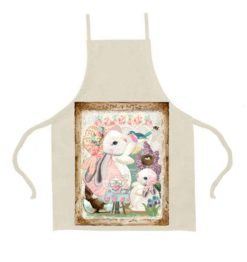 #573 MOTHER AND BABY BUNNY IN THE LILAC GARDEN TEA TIME- BEAUTIFUL SHABBY IMAGE