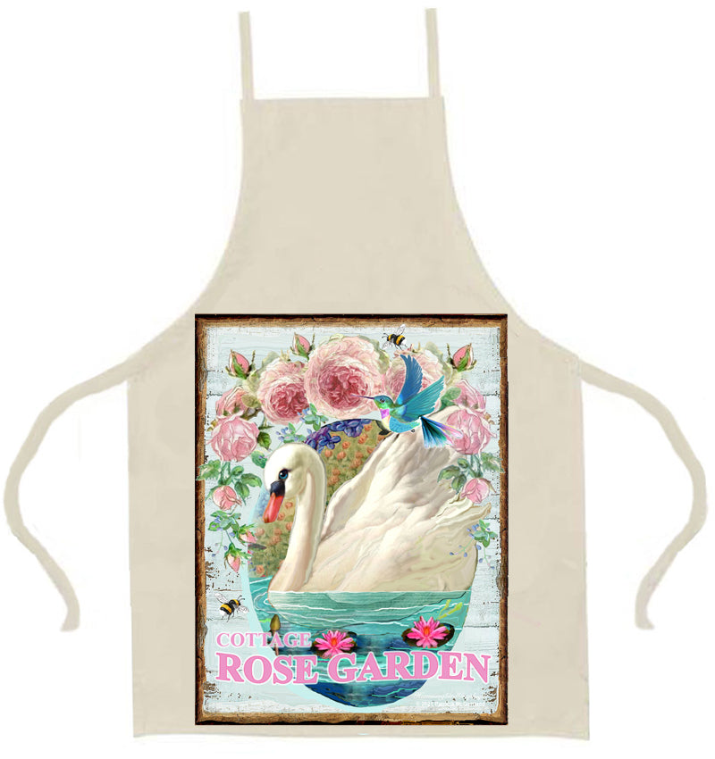 #1006 MAGNIFIQUE CYGNE AVEC DES ROSES COLIBRI DANS LA ROSARIE DU CHALET - IMAGE DE CAMPAGNE