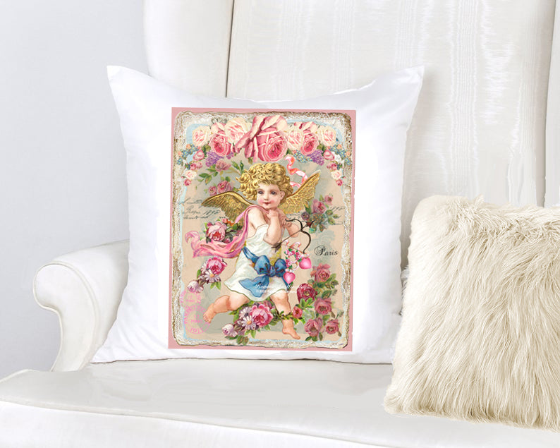 #589 BEAUTIFUL CUPID GIRL WITH BOW ARROW AND ROSES - BEAUTIFUL SHABBY IMAGE