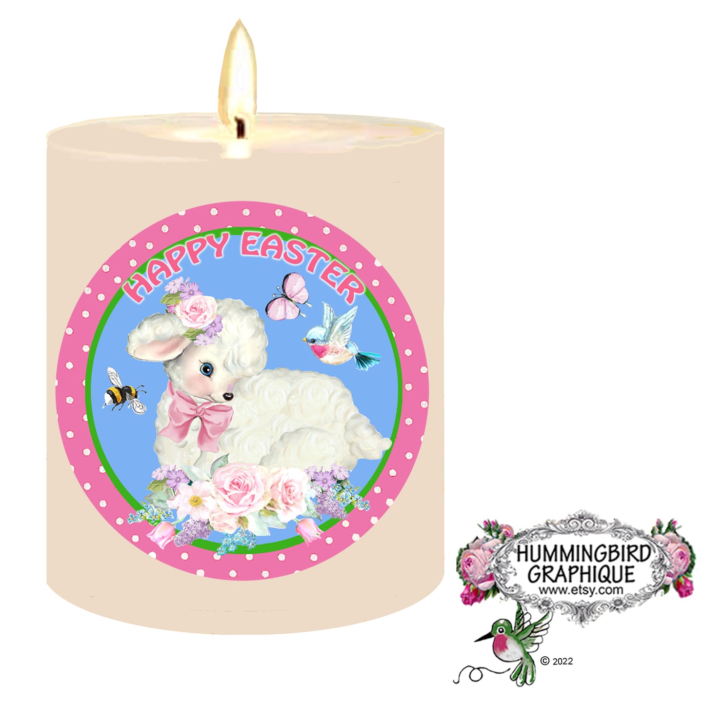 #1092 PETIT AGNEAU PANNEAU DE PORTE CERCLE JOYEUSES PÂQUES - ACCROCHE-PORTE