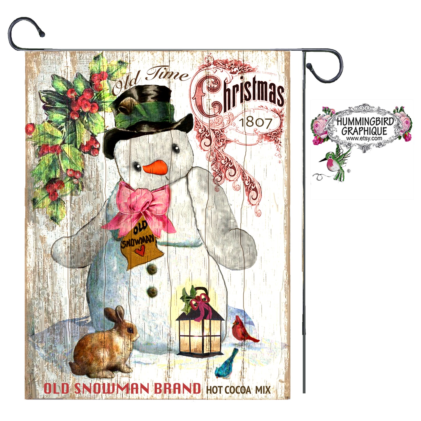 #129 PRÉCIEUX BONHOMME DE NEIGE AVEC LAPIN ET LANTERNE - NOËL