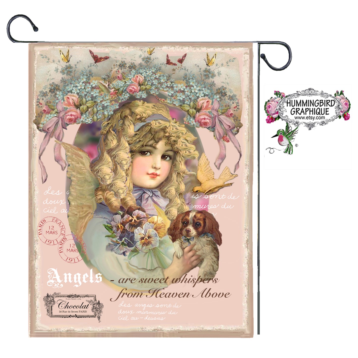 #141 SWEET SHABBY ANGEL WITH HER PUPPY- CHRISTMAS