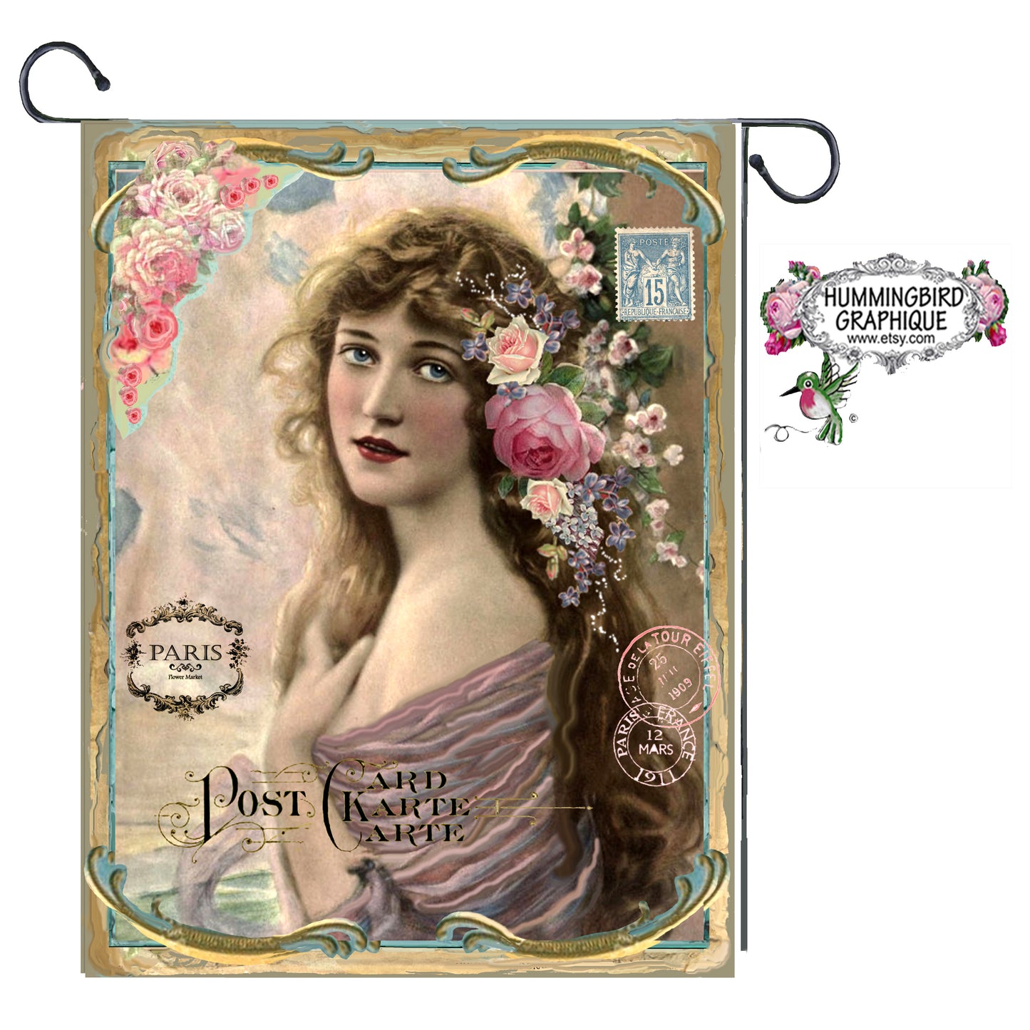 #170 BEAUTIFUL GIRL WITH ROSES- BEAUTIFUL SHABBY IMAGE