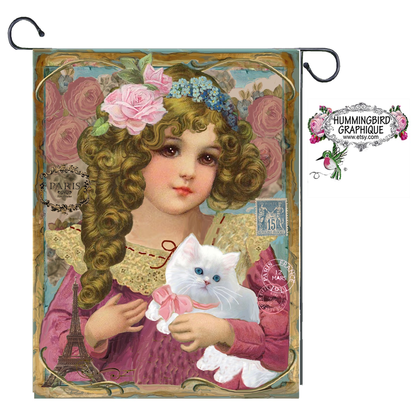 #178 BEAUTIFUL LITTLE GIRL AND HER KITTEN- BEAUTIFUL SHABBY IMAGE