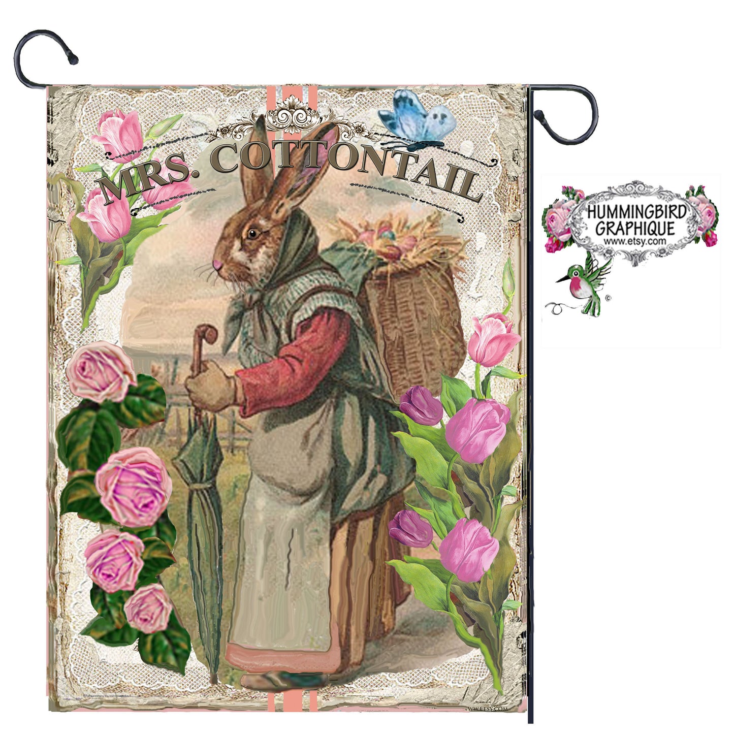 #201 MME LAPIN COTTONTAIL AVEC PANIER D'ŒUFS - LAPINS