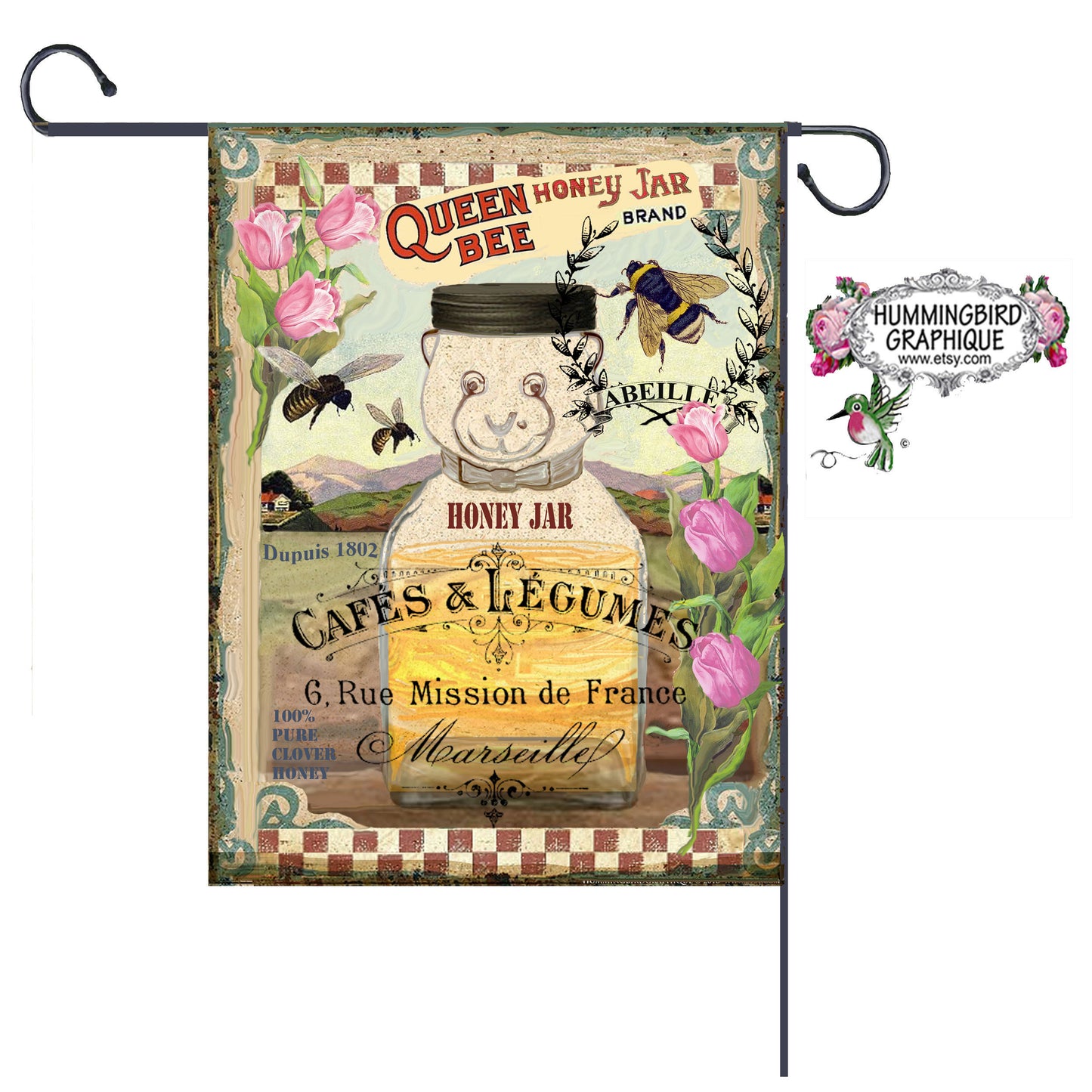 #213 QUEEN BEE HONEY JAR SIGN - COUNTRY IMAGE