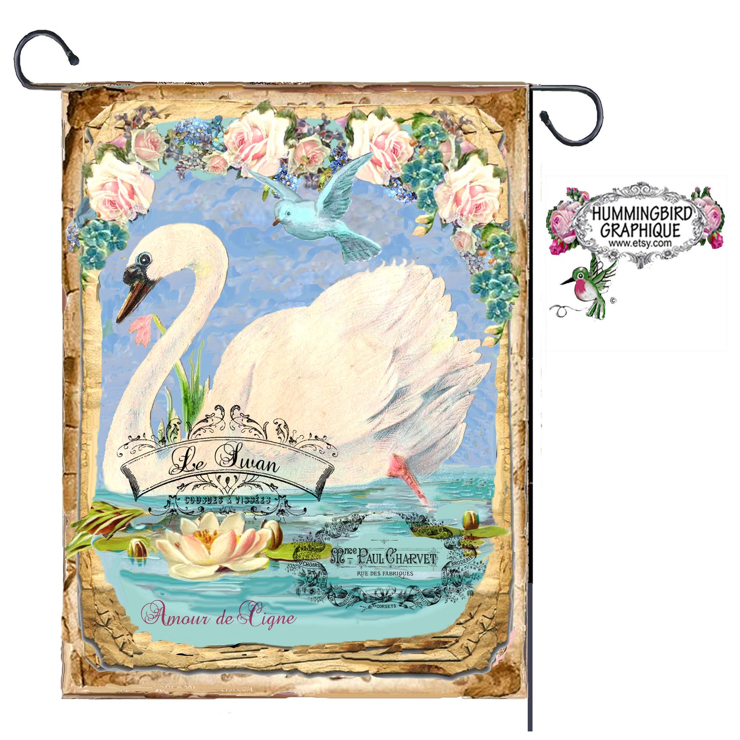 #224 ENCHANTING SWAN WITH BLUEBIRD - COUNTRY IMAGE