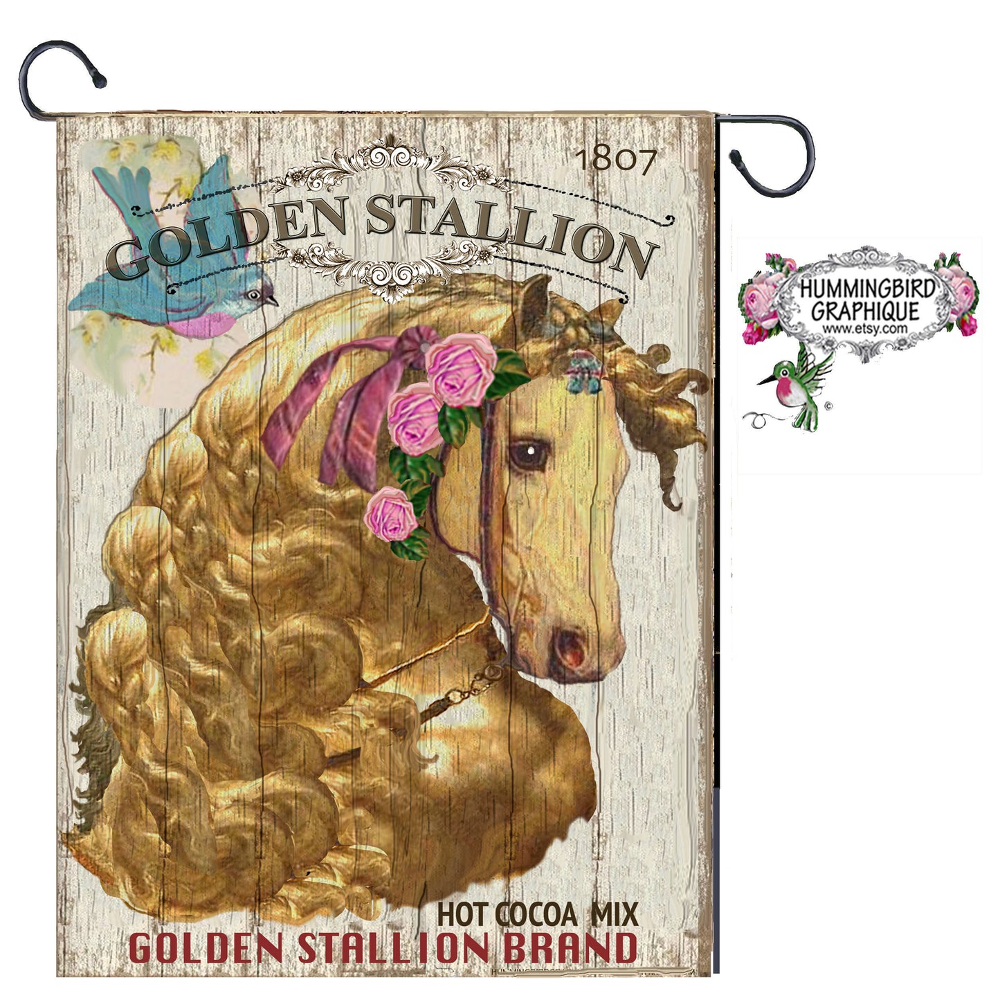 #227 ENCHANTING BEAUTIFUL GOLDEN STALLION WITH BLUEBIRD - COUNTRY IMAGE