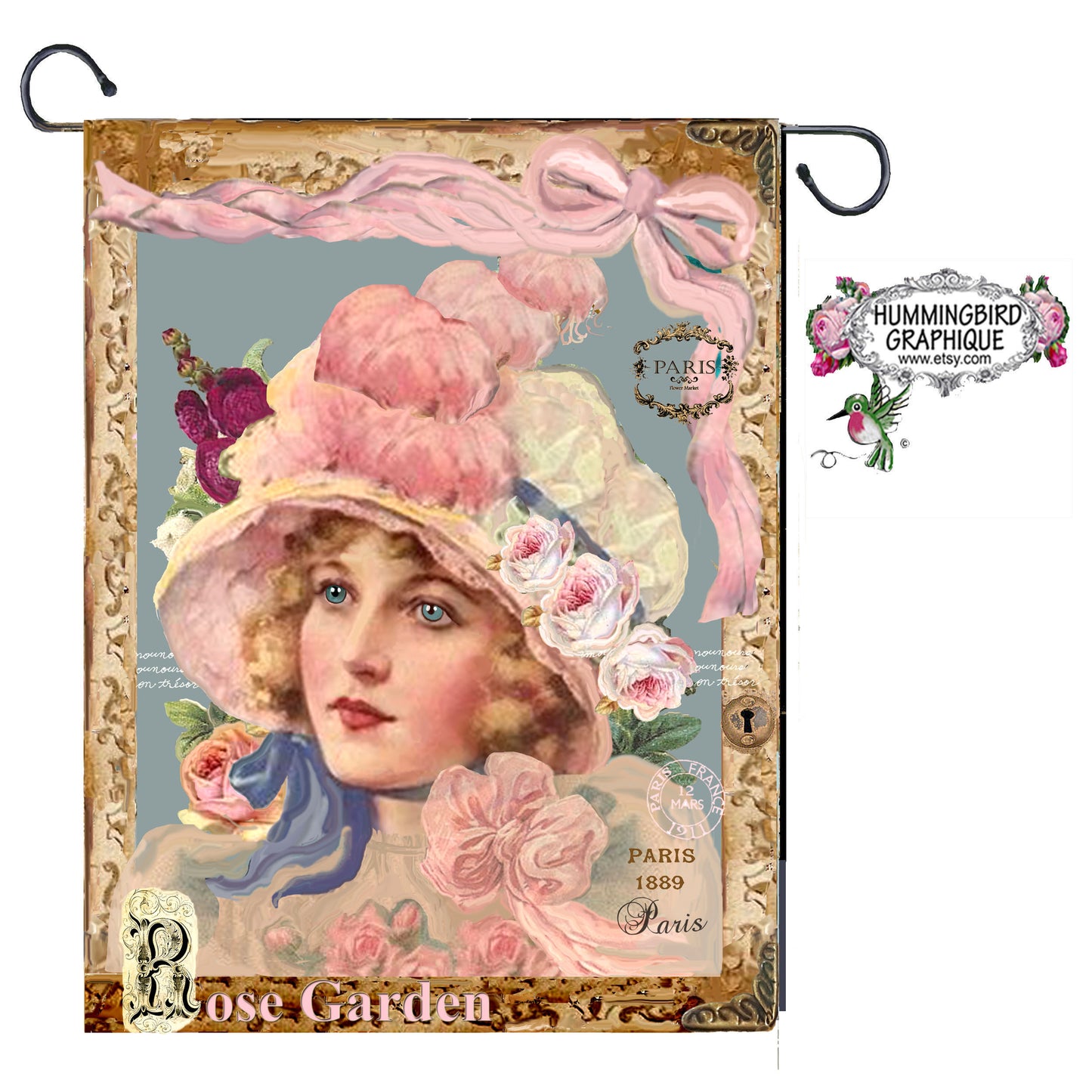 #262 ROSE GARDEN LADY WITH HAT- BEAUTIFUL SHABBY IMAGE