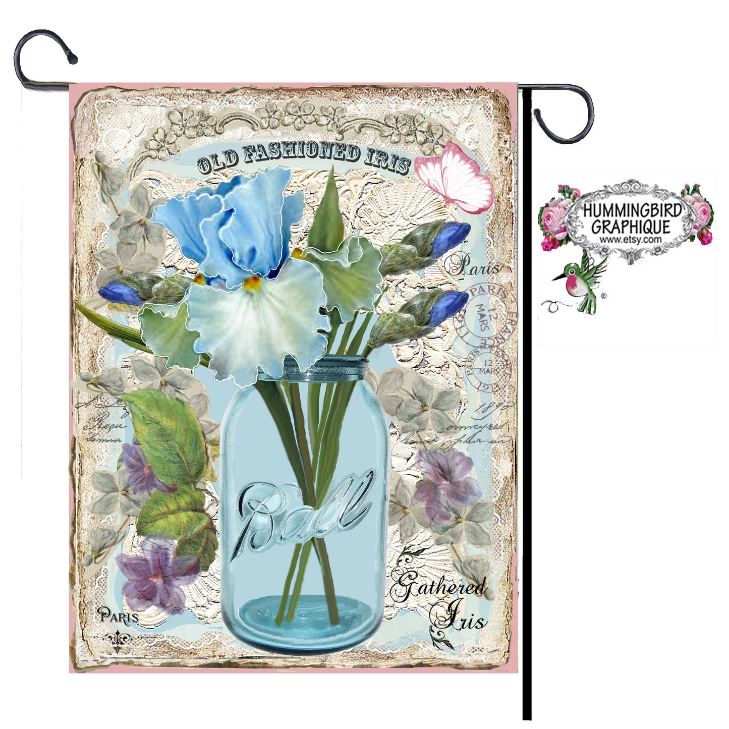 #317 BEAUTIFUL BLUE IRIS IN A COUNTRY JAR - COUNTRY IMAGE